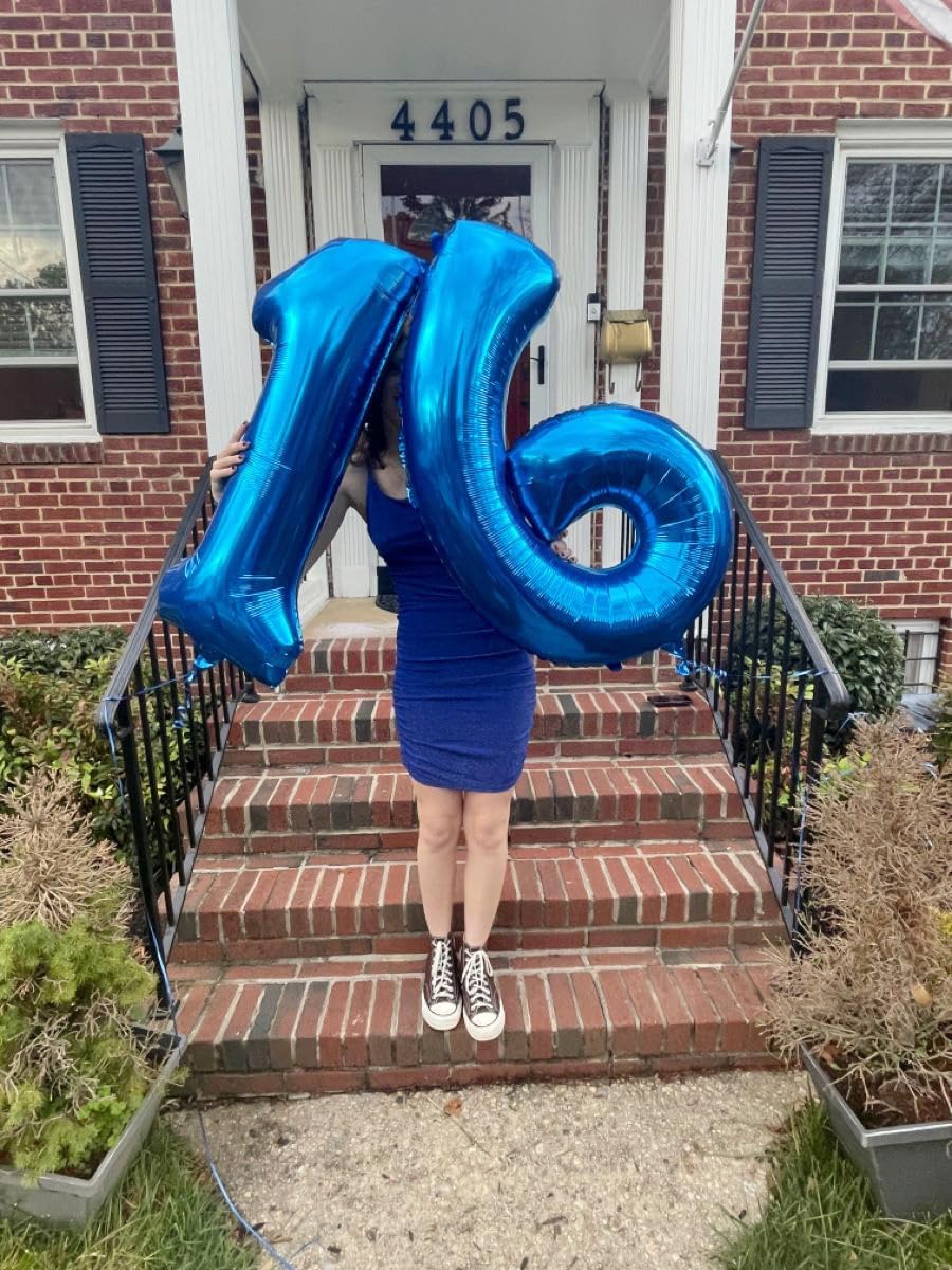 Navy Blue Number 16 Balloon 40 inch, 16 Number Balloons, 16th Navy Blue Birthday Decorations, 16 Year Old Girls Boys Blue Party Supplies