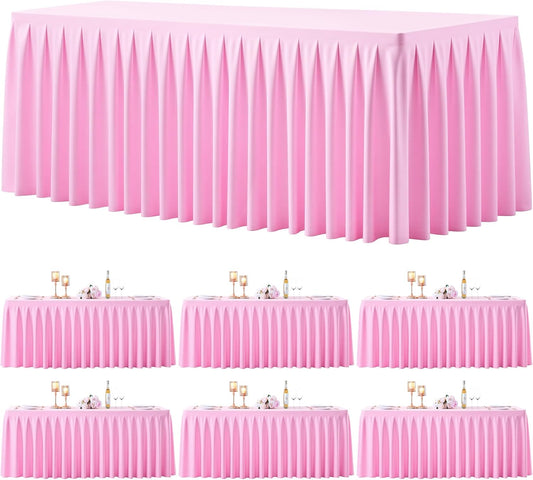 6 Pack Pink Rectangle Tablecloth 6 FT Stretch Spandex Fitted Table Cloth for 6 Foot Rectangle Tables Banquet Tablecloths Wrinkle Free Table Cover Skirt Ruffle Tablecloth for Party Wedding Birthday
