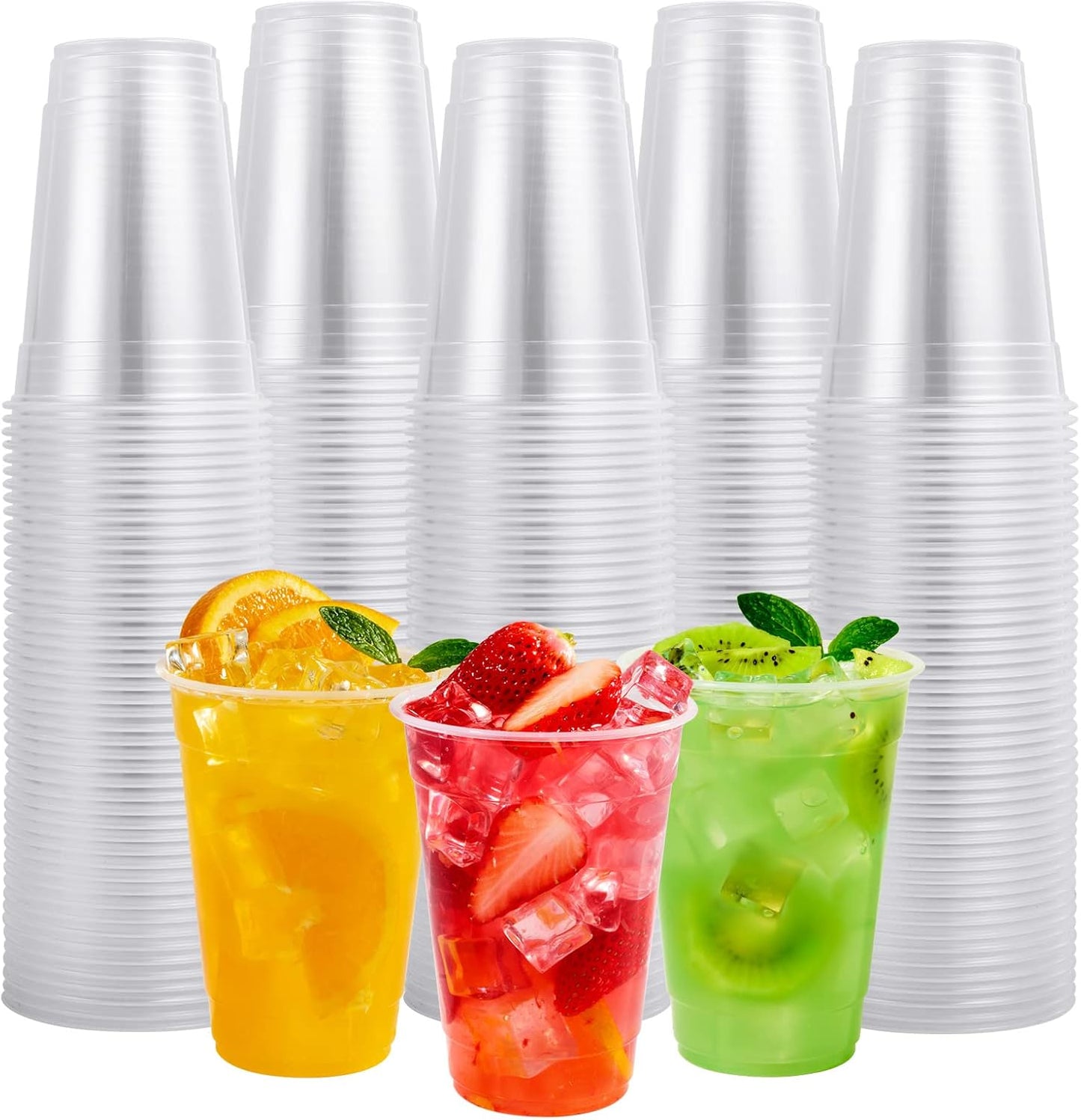 FOCUSLINE 300pack 16 oz Clear Plastic Cups Disposable, Plastic Clear Cups disposable, DrinkIng Cup for Water, Juice, Soda, Ice Coffee