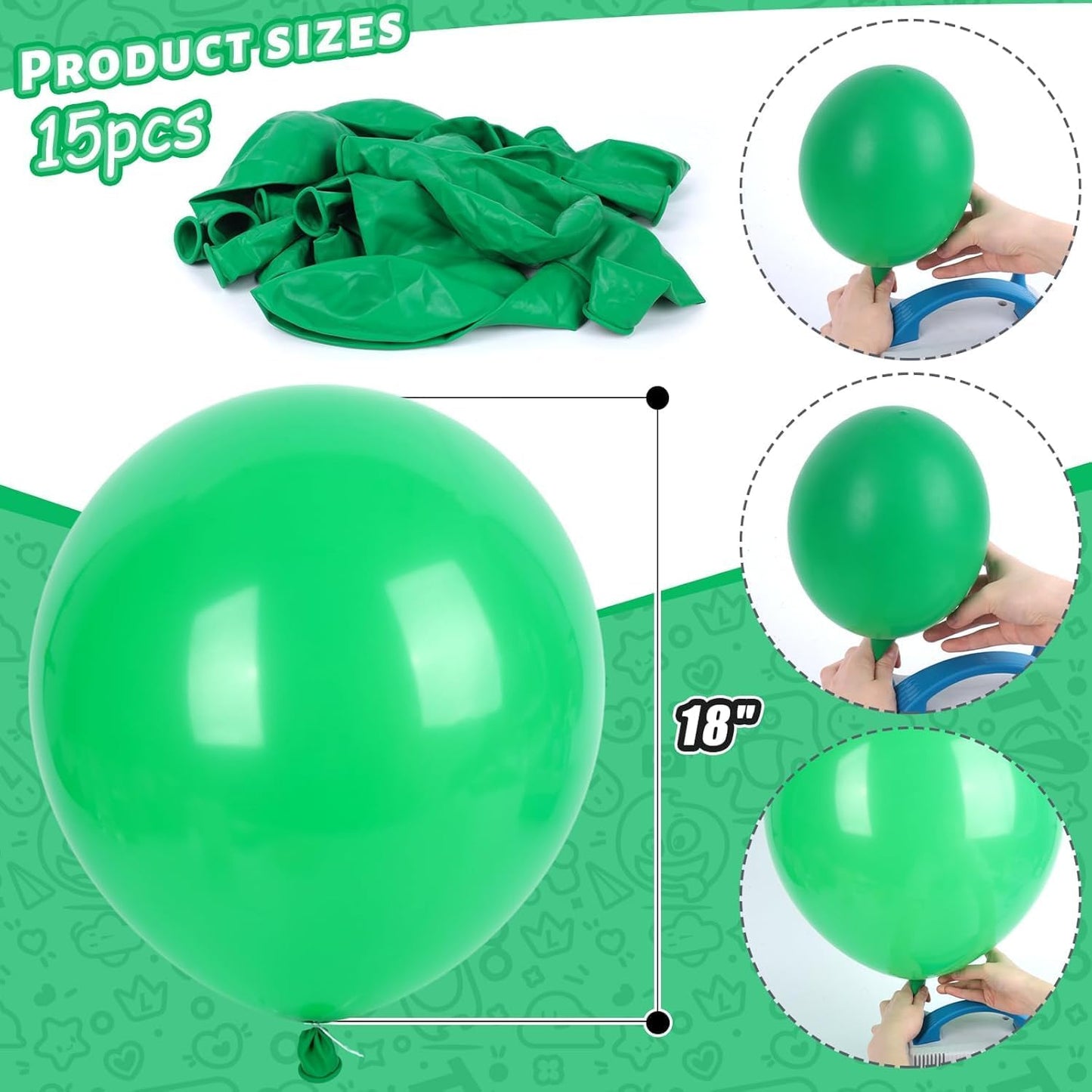 LovesTown 15PCS Party Balloons 18inch, Matte Green Latex Balloons Garland Arch Matt Balloons for Birthday Jungle Family Reunion Engagement Graduation Anniversary Party St. Patrick's Day Decorations