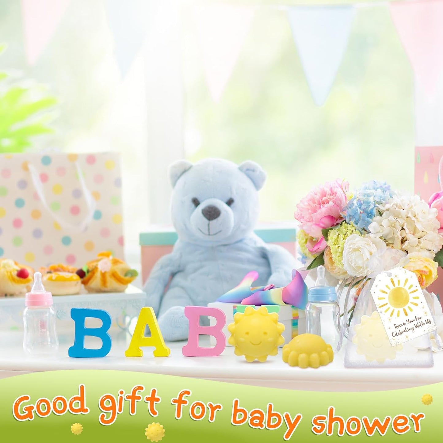 Loopeer 36 Sets Sun Soaps for Baby Shower Party Favors Mini Handmade Sunshine Soap Gifts with Thank You Card for Guest Gender Reveal Party Decor(Yellow)