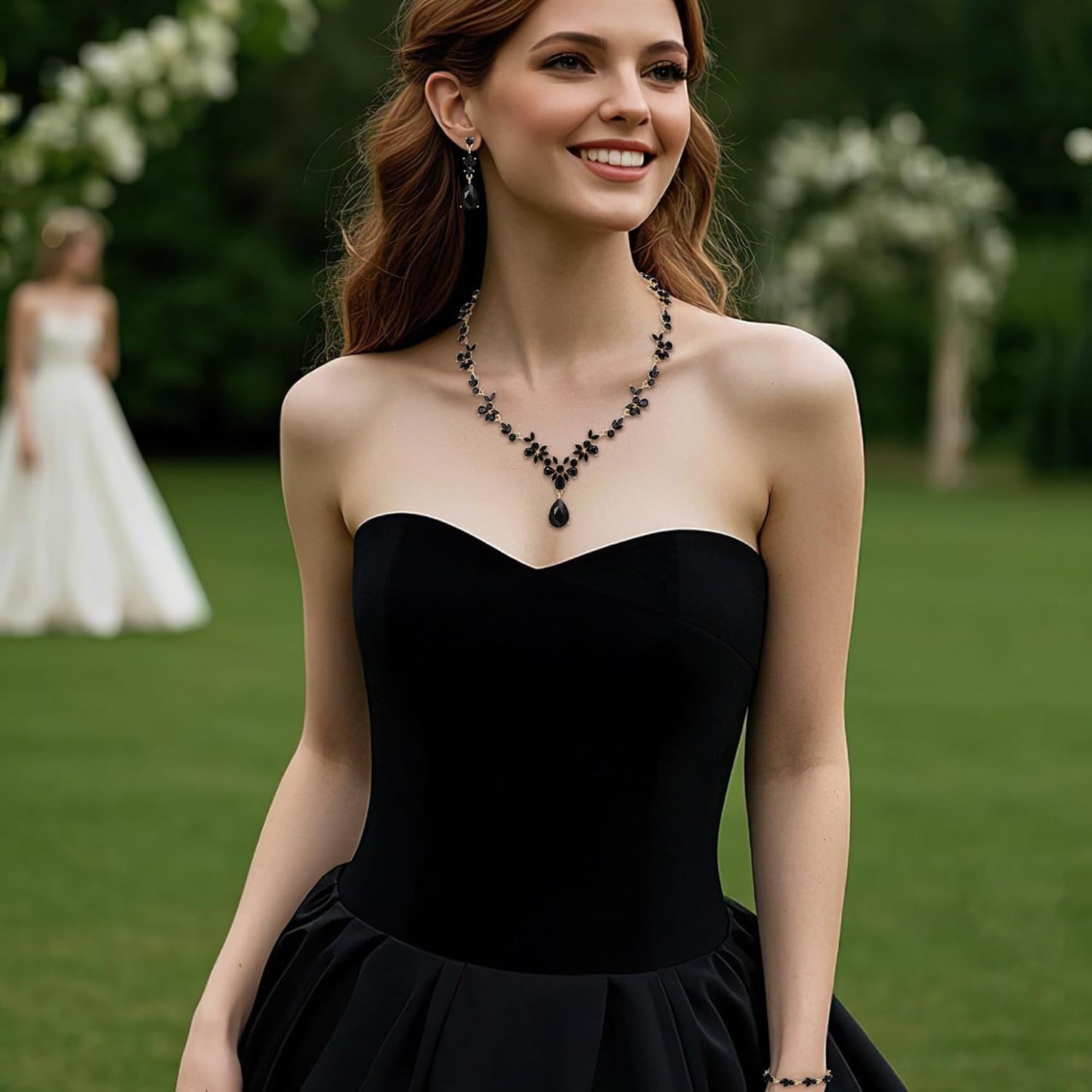 BriLove Wedding Jewelry Set for Women Bride, Y-Necklace Tennis Bracelet Dangle Earrings Crystal Teardrop Marquise Cluster for Bridal Bridesmaid