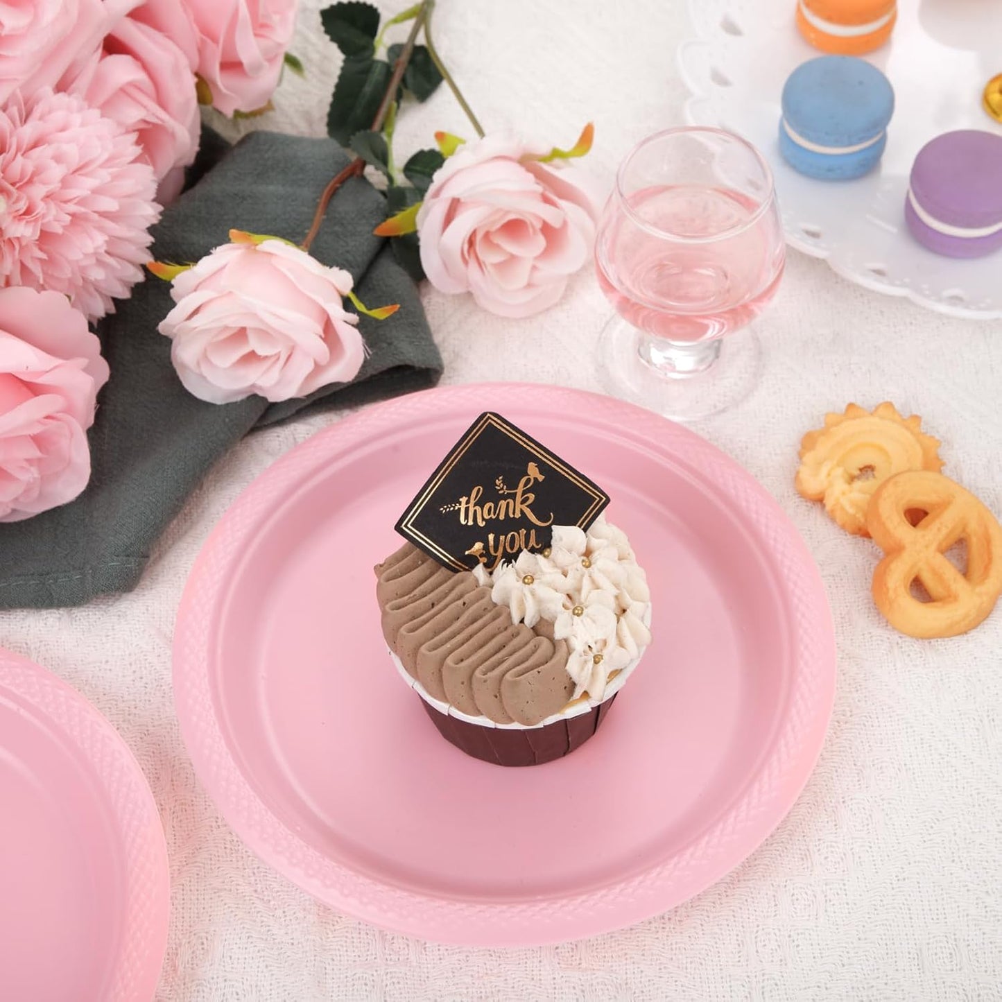 WELLIFE Pink Party Plates 7 Inch -150 Count, Disposable Plastic Light Pink Dessert Plates for Party Cake Easter Mother's Day Baby Shower Appetizer