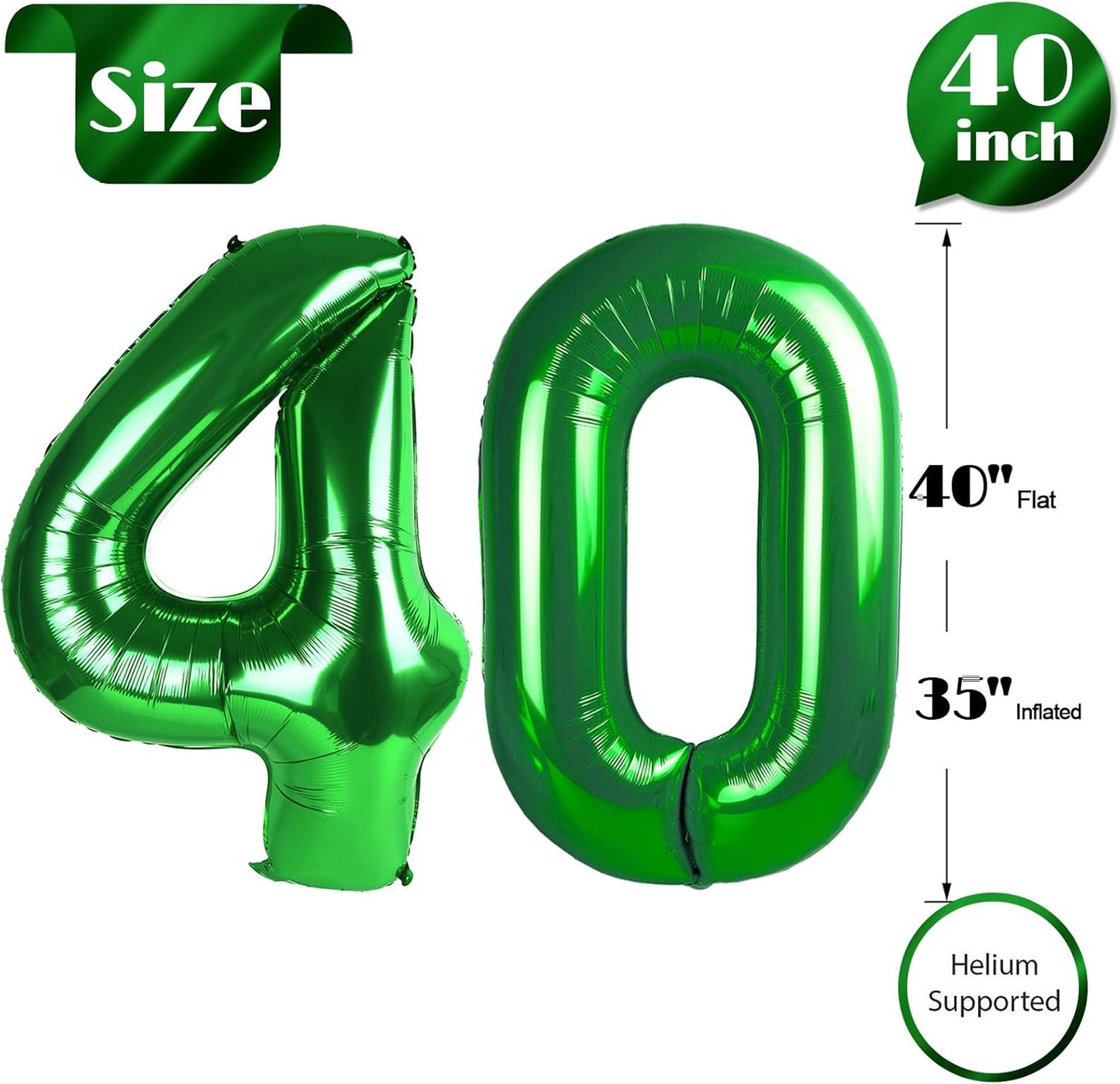 Green Number 40 Balloon 40 inch, 40th Green Birthday Decorations, 40 Year Old Women Men Party Supplies, St. Patrick's Day Games Theme Birthday Deco