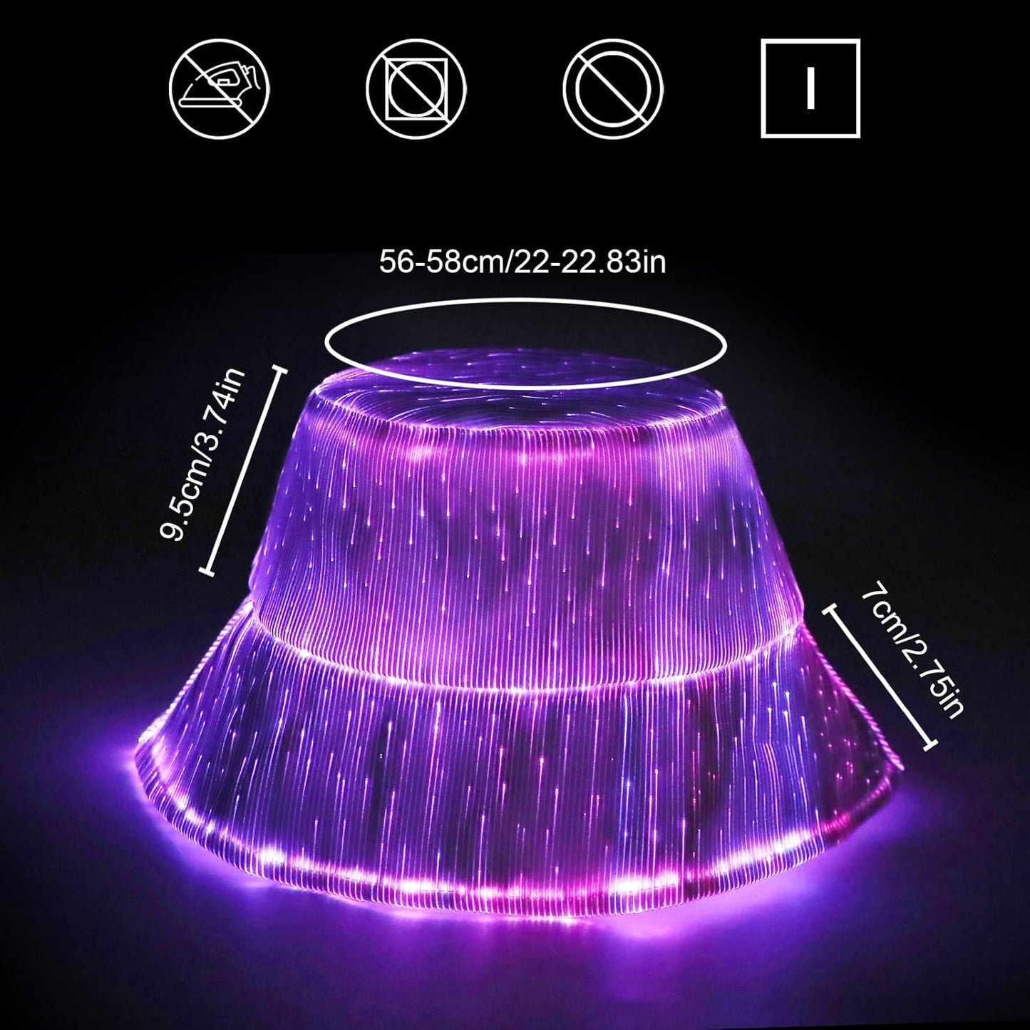 LED bucket hat, Rave hat with light up hat 7 colors crazy hat, Glowing in the dark hat with USB rechargeable