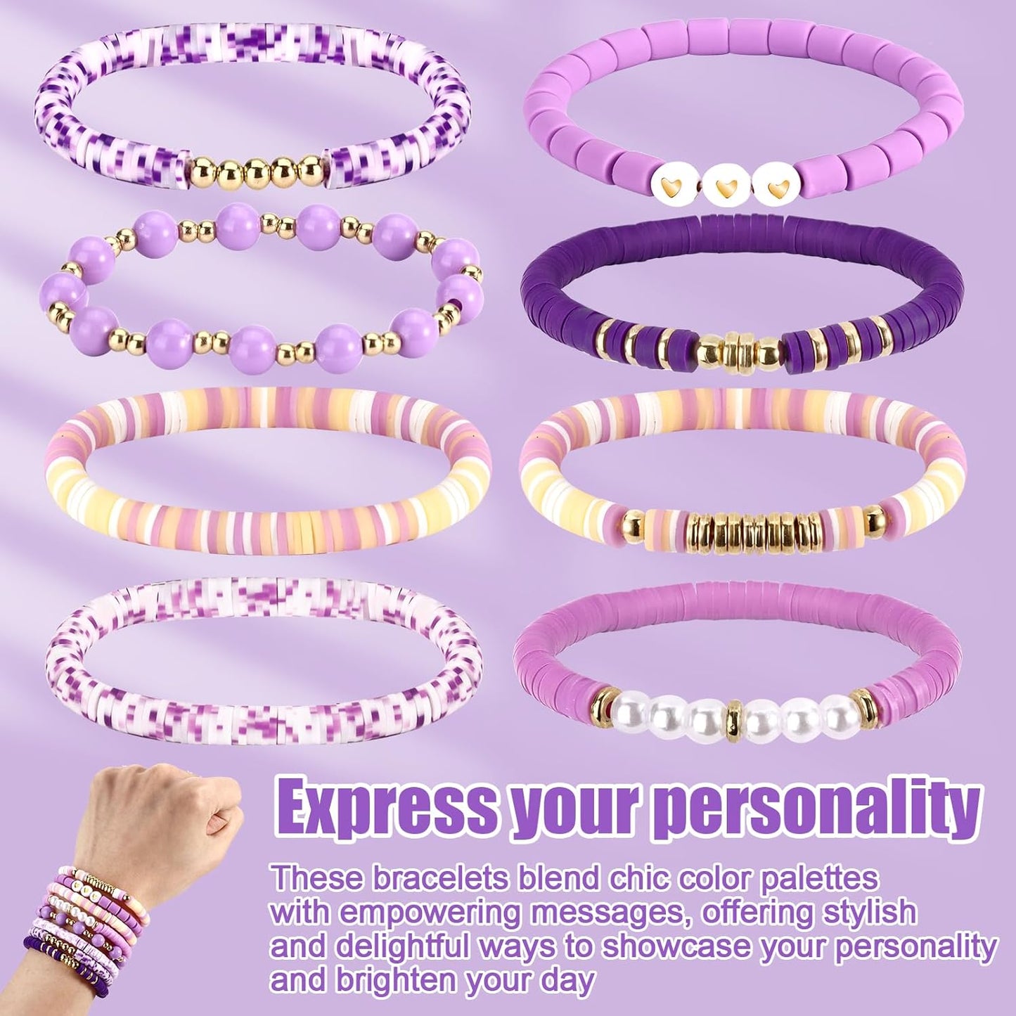 Draupnir Friendship Bracelets Heishi Surfer Clay Bead Bracelets Set Stackable Beaded Preppy Jewelry Bracelets Friendship Boho Y2K Bracelets for Women Teen Girls Party Favors