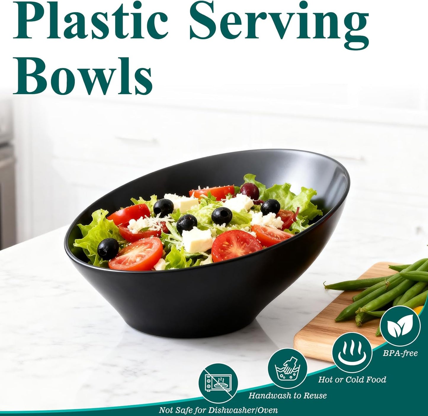 12pack Black Angled Plastic Bowls,20oz Salad Serving Bowls,Plastic Serving Bowl for Wedding, Party, Halloween, Catering
