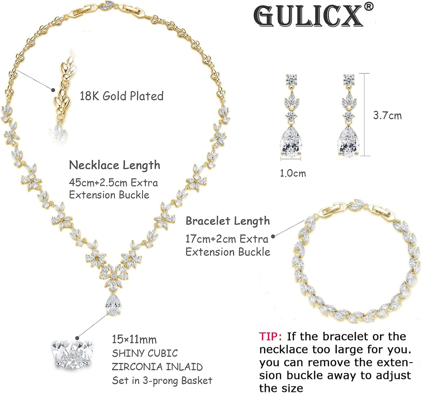 Wedding Jewelry for Bride, Silver Bridal Necklace Earrings Bracelet Set with Clear Cubic Zirconia, Bridemaids Jewelry Set for Wedding, Crystal Wedding Party Jewelry Set for Women Girls