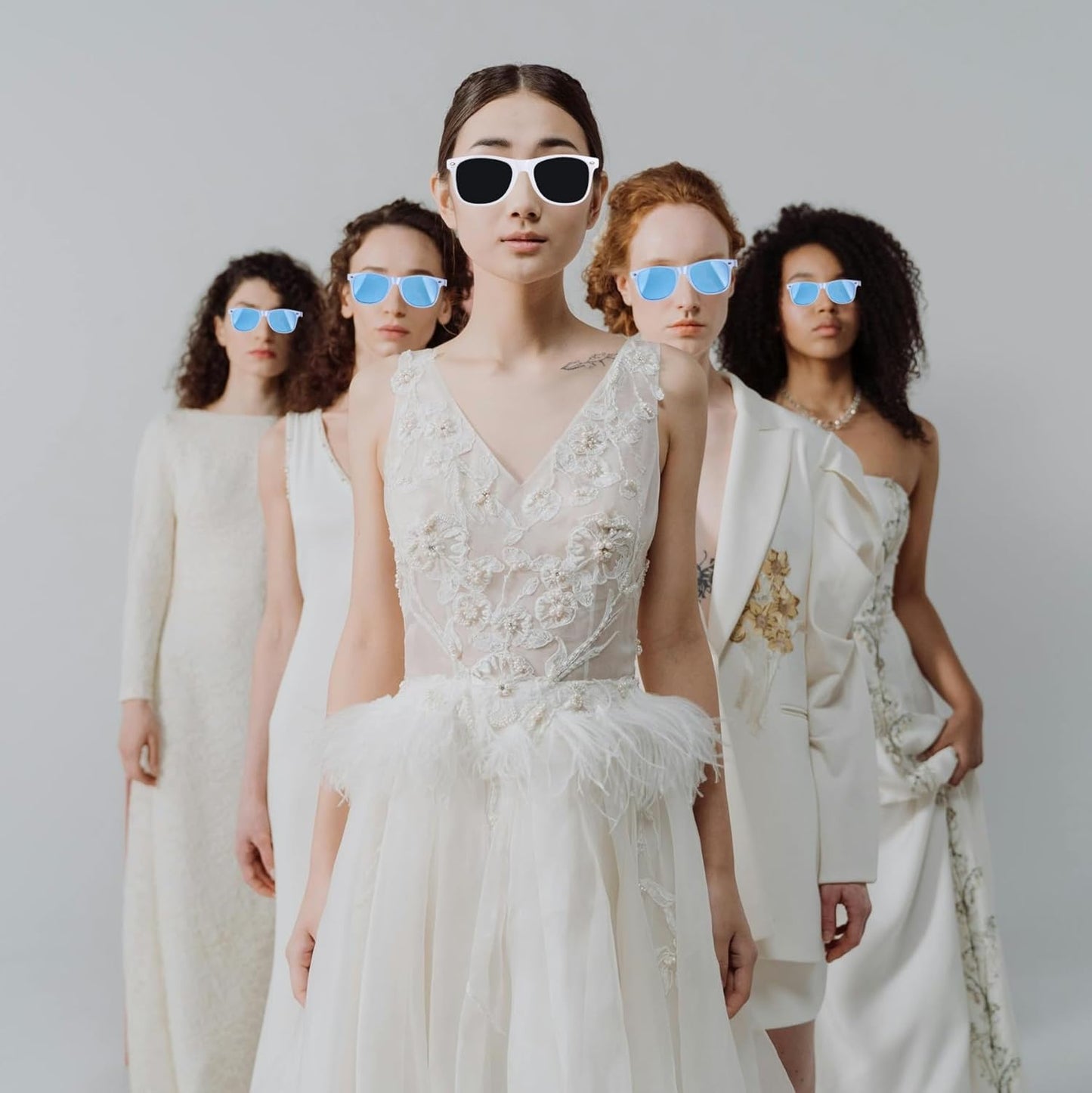 Bridesmaid Scrunchies Proposal Gifts Bachelorette Hair Claws Clips Girls heart sunglasses for Wedding Party Favors (White&Dusty Blue)