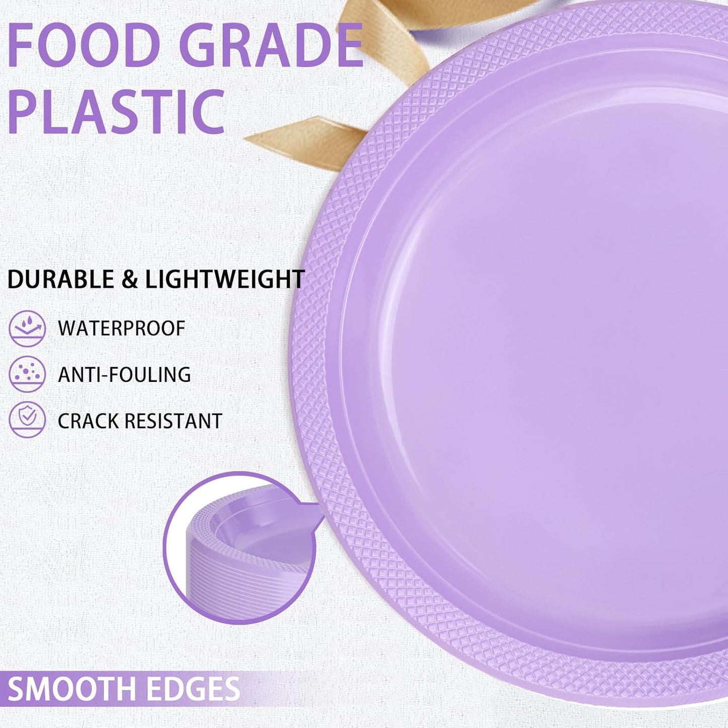 WELLIFE Lavender Party Plates 10 Inch -150 Count, Disposable Plastic Dinner Plates for Party Easter Mother's Day Wedding Birthday Picnic Graduation