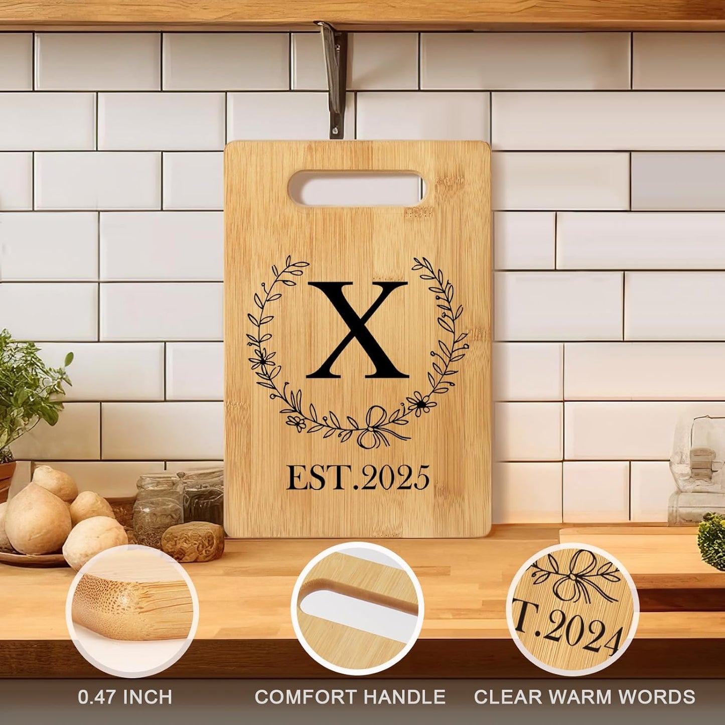 Personalized Cutting Board, Monogrammed Wedding Gift for Couple Newlywed 2025, Initial Birthday Gifts for Women, Gift for Bridal Shower Wedding Shower Engagement Anniversary Housewarming(Letter-X)