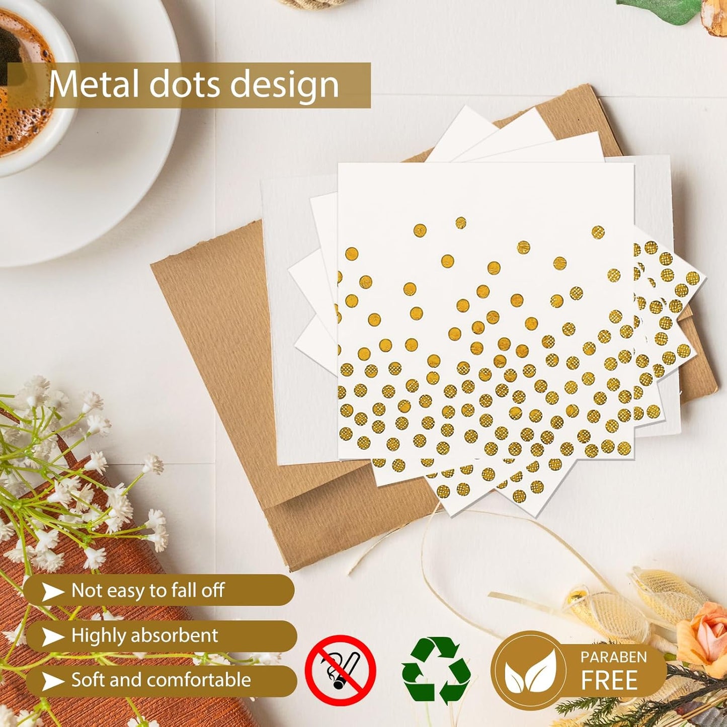 48PCS White and Gold Plates and Napkins Party Supplies, Gold Dot Disposable Party Paper Plates and Napkins with Forks Tableware Set for Wedding Baby Shower Birthday Decorations 16 Guests