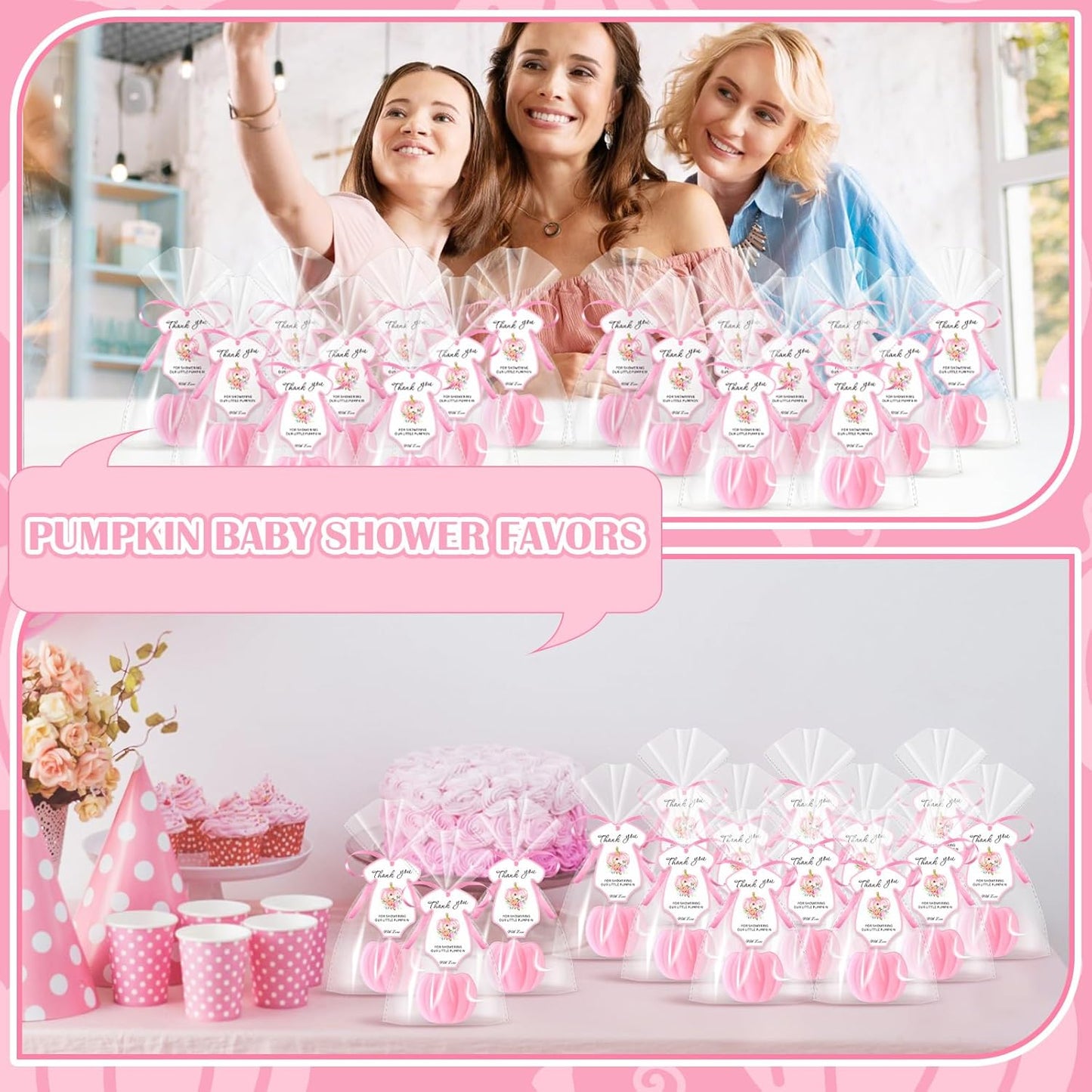 48 Sets Thanksgiving Pumpkin Soap Baby Shower Favor Thanksgiving Bridal Shower Favors Mini Pumpkin Soap Thanks Card Gift Bag with Ribbon for Autumn Guest Wedding Party Decor Gifts(Pink)