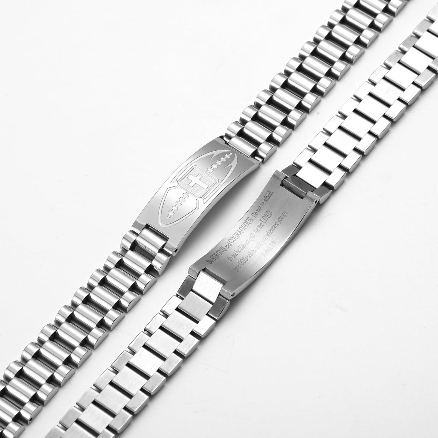 Football Gifts for Men Boys Youth Junior Coach Team Kids Player Football Bracelet Party Favors Accessories Religious Christian Bible Adjustable Stainless Steel Jewelry Gifts