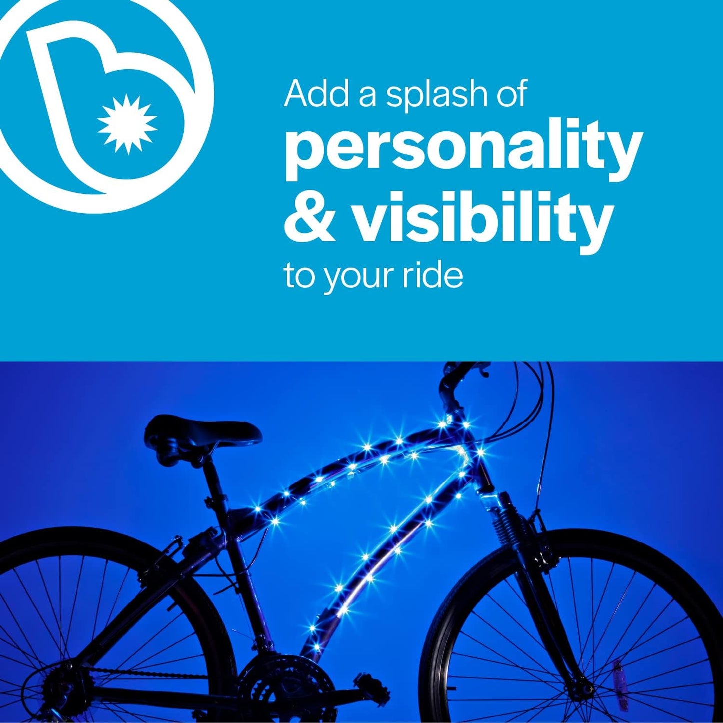 Brightz CosmicBrightz LED Bike Frame Rope Light - 6.5-Foot String Rope - Battery-Powered with On/Off Switch - Ultra Bright Color Keeps Your Ride Fun and Safe for Kids, Teens, & Adults