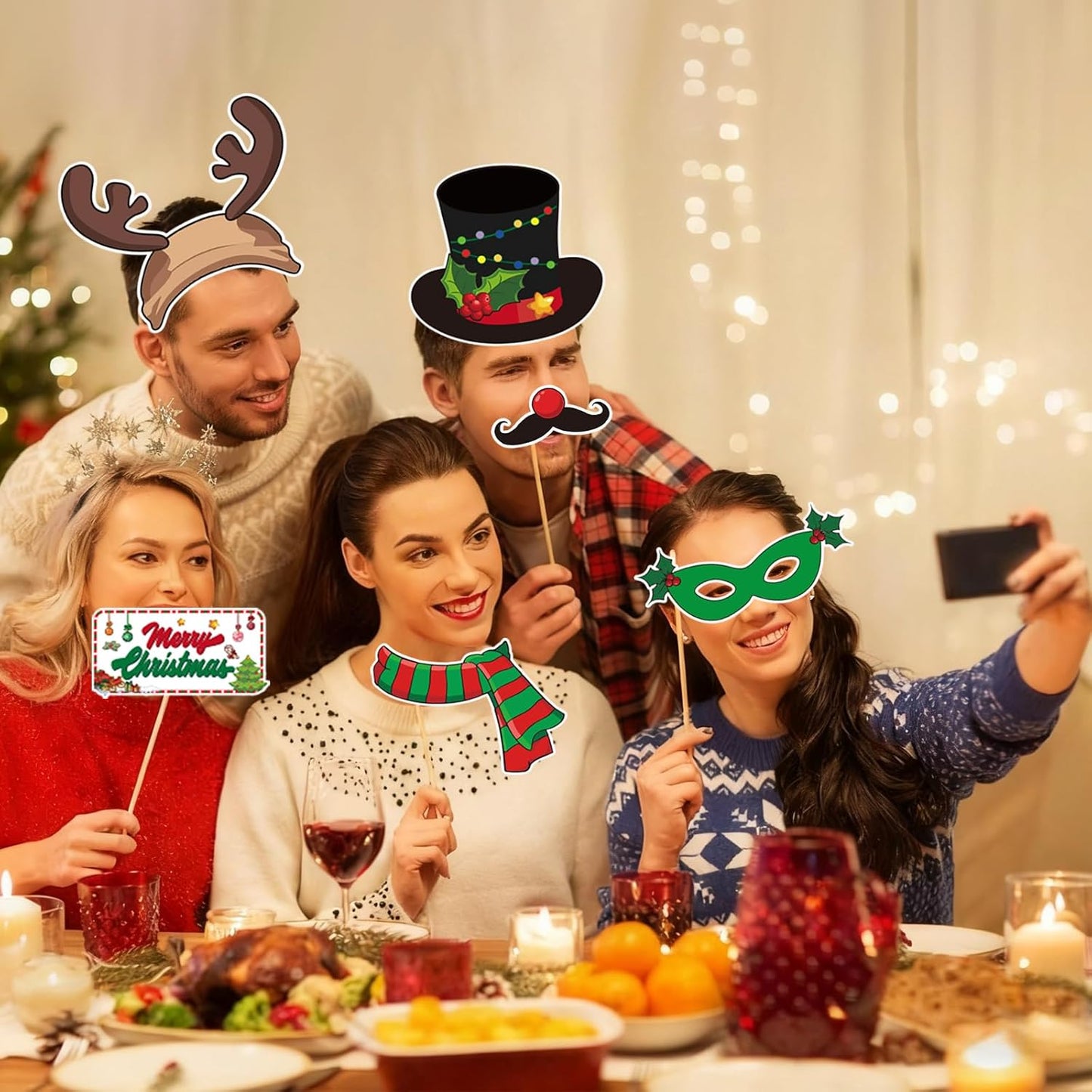 Christmas Photo Booth Props, 30Pcs Christmas Party Photo Shoot Props for Kids Adults for Xmas Holiday Party Photobooth Props Supplies