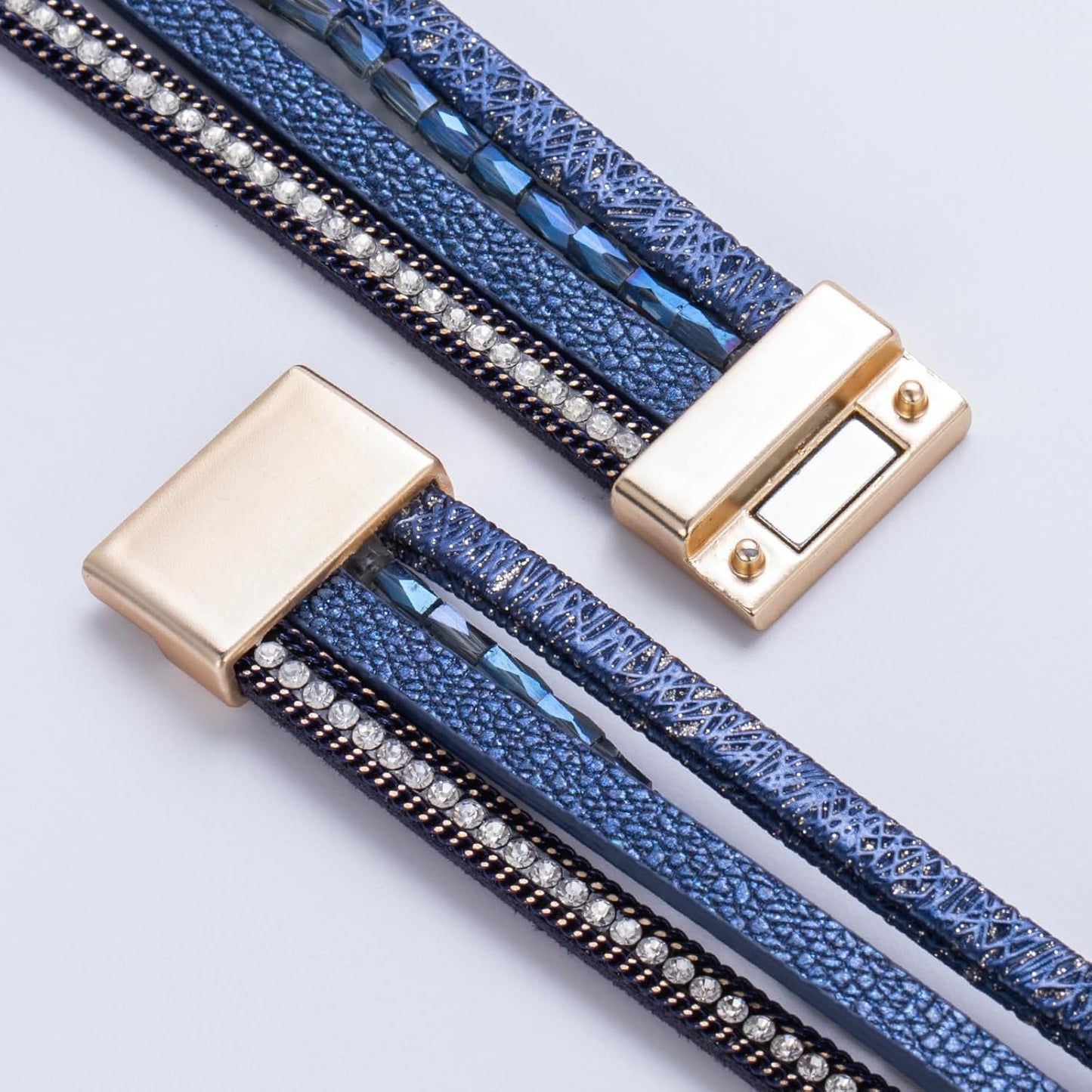 FANCY SHINY Leather Wrap Bracelet Boho Cuff Bangle Bracelets Crystal Bead Bracelet with Magnetic Clasp Jewelry Gifts for Women