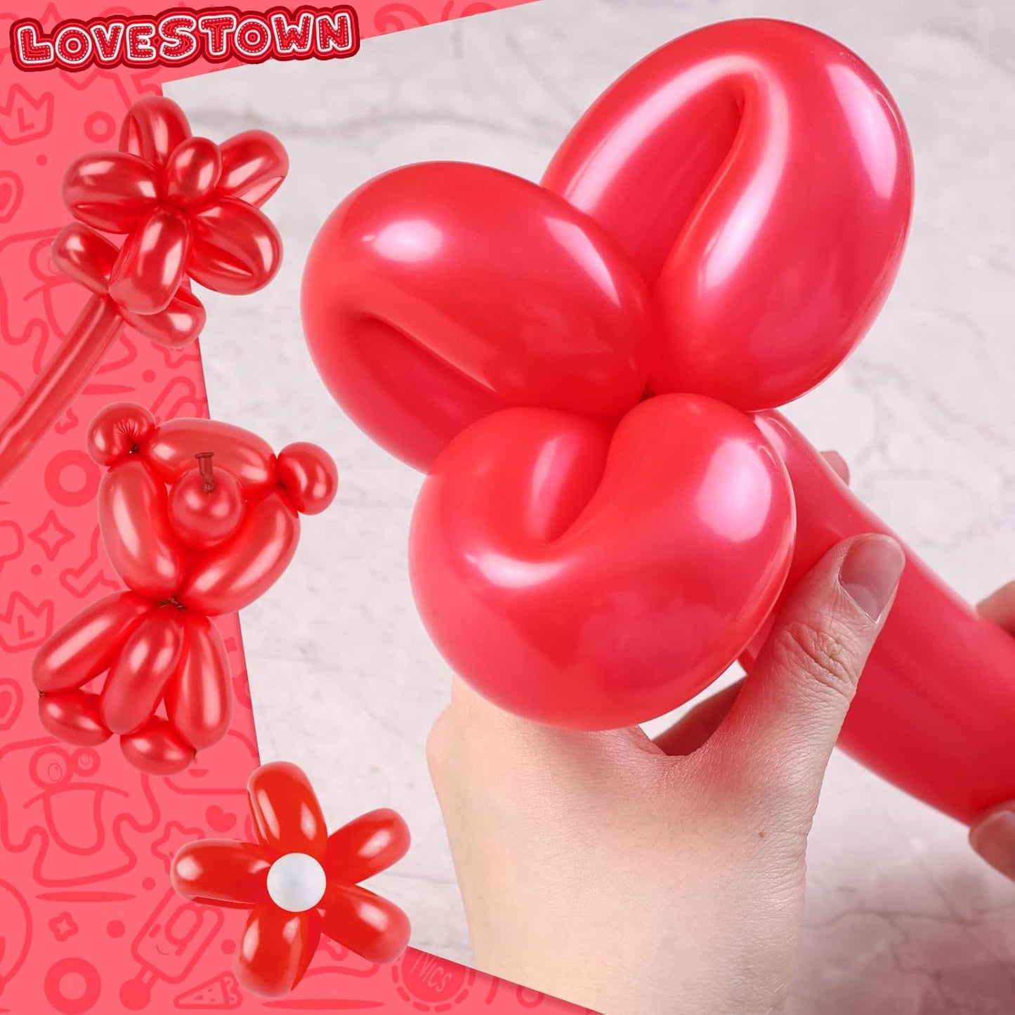 LovesTown 100PCS 260 Long Balloons, Red Twisting Latex Balloons for Magic Modeling Animal Weddings Birthdays Festival Party Decoration