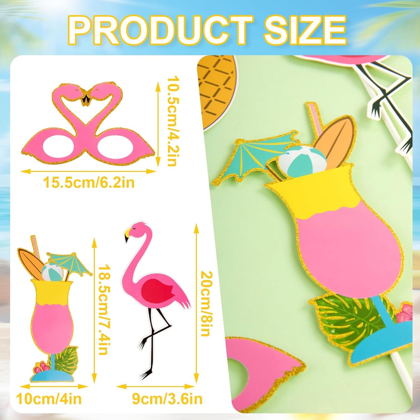 SUNBEAUTY 12 Pcs Summer Photo Booth Props Beach Summer Pool Party Decorations Luau Photo Booth Props Tropical Tiki Beach Pool Party Favors for Baby Shower, Birthday, Hawaii