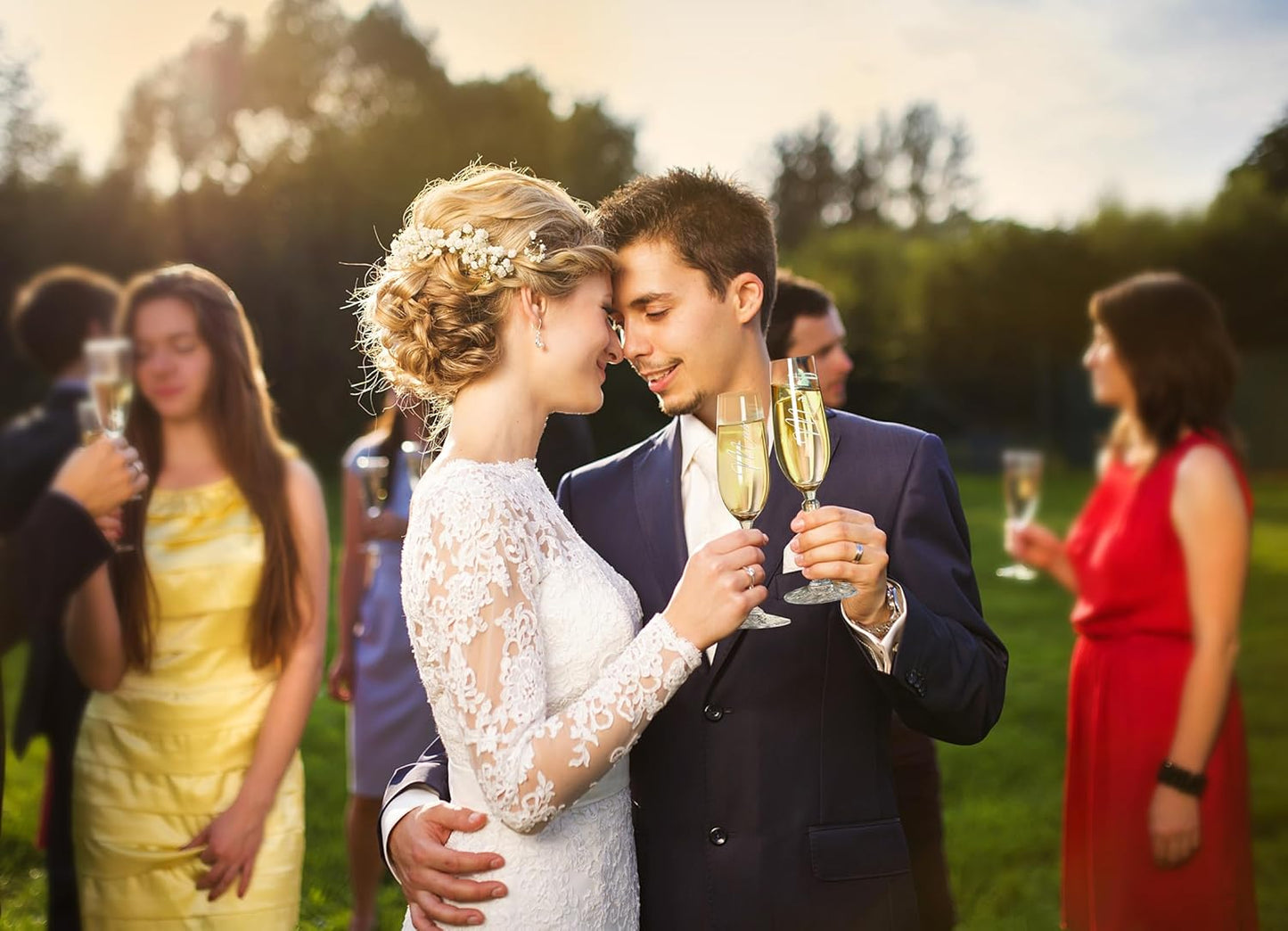 Wedding Cake Knife and Server Set with Forks, Classical Style Crystal Champagne Flutes Toasting Glasses for Bride and Groom, Wedding Gifts for Couples, Engagement and Bridal Shower Gifts