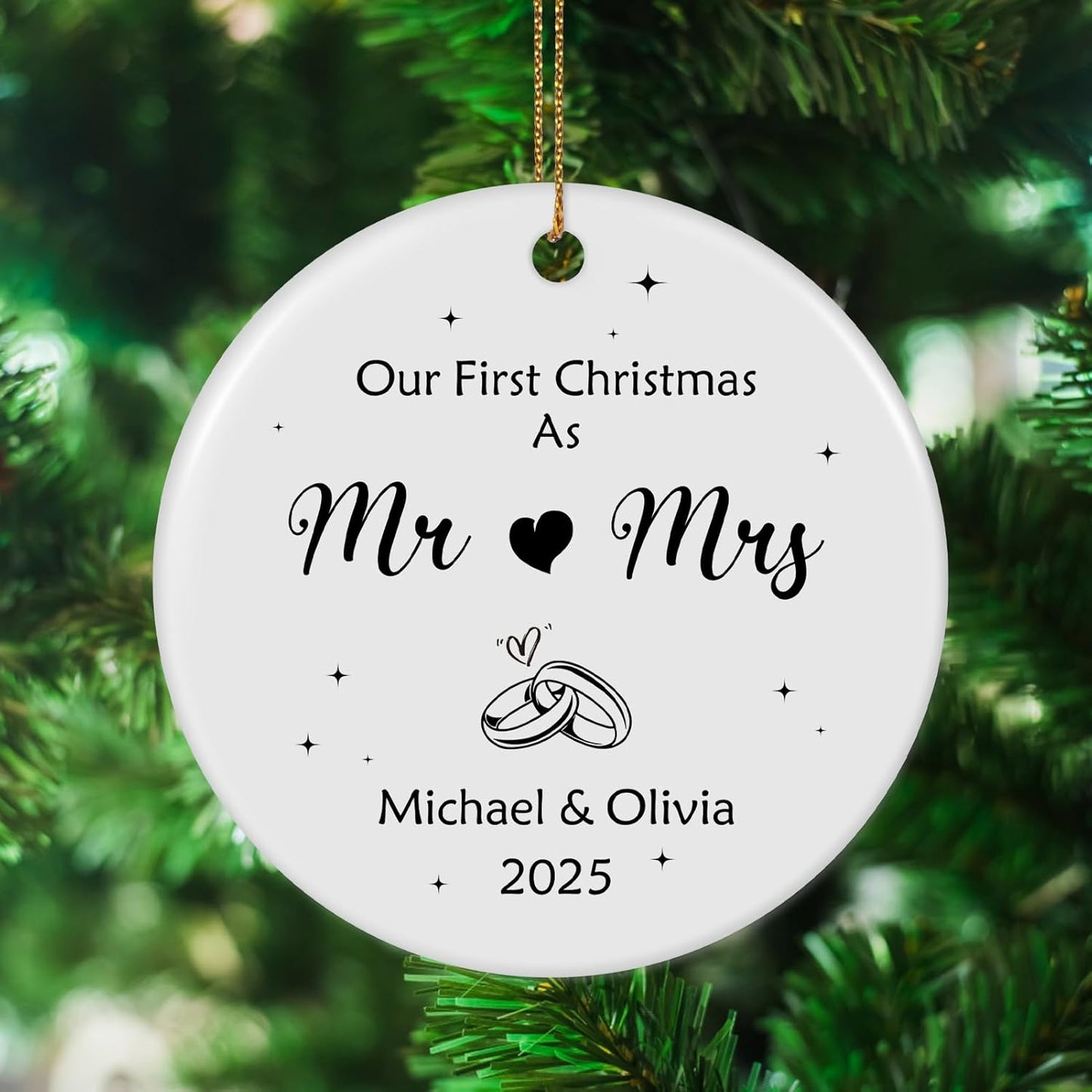 Personalized First Christmas Married Ornament 2025, Custom Engaged Christmas Ornaments with Names, Customized Wedding Engagement Gifts for Newlywed Couples Him Her