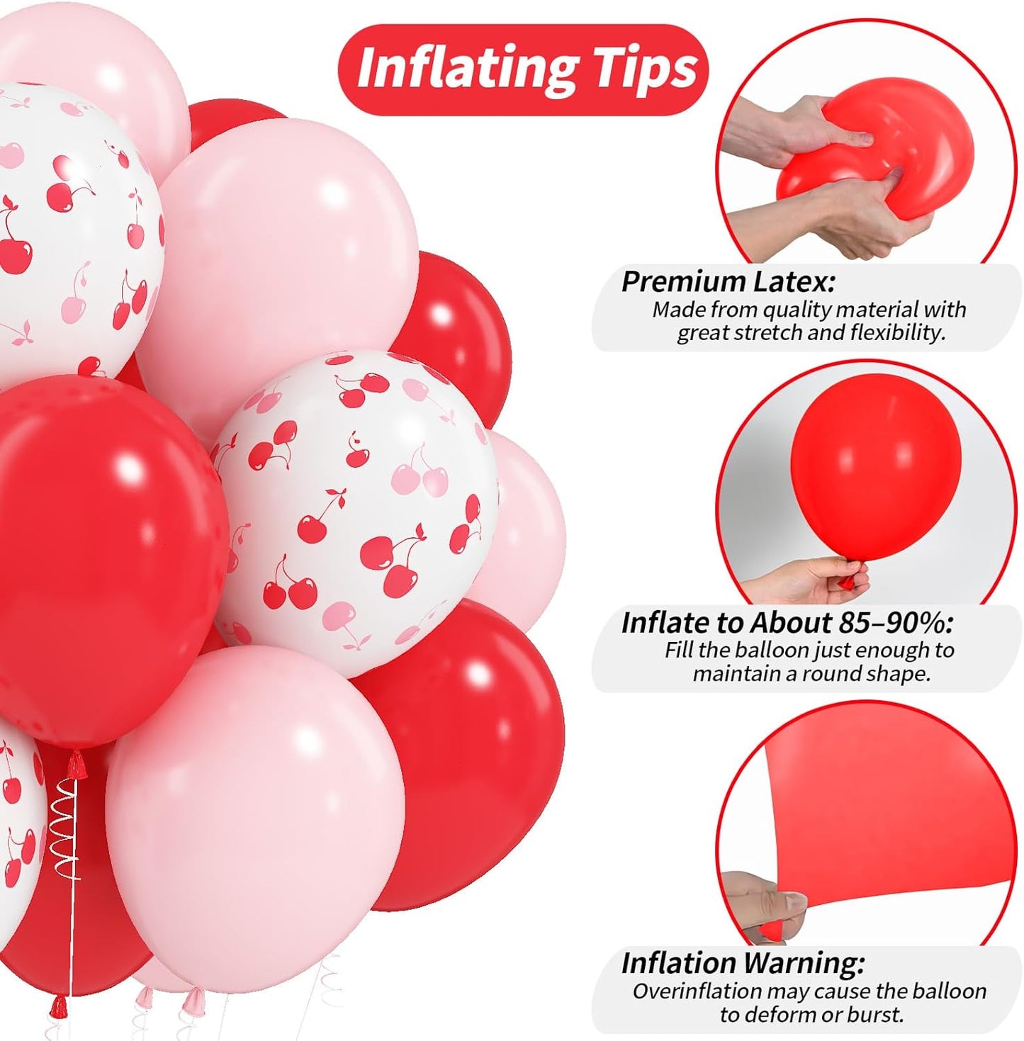 Cherry Balloons, 12 Inch Red and Pink Balloons Cherry on Top Balloon Pastel Baby Pink Matte Red Helium Latex Party Balloon for Girls Women Birthday Bridal Baby Shower Wedding Party Decorations