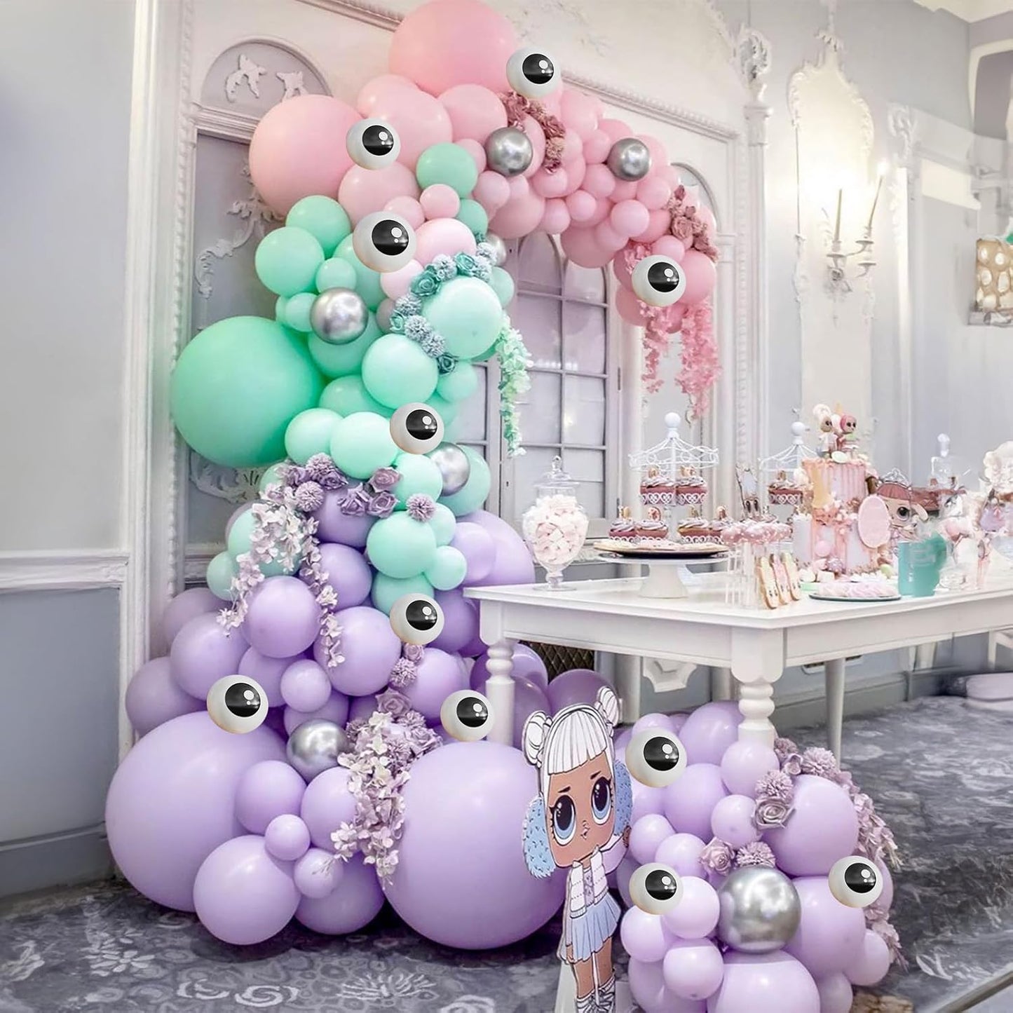 Monster Balloons Arch Kit, Pastel Green Pink Purple Balloon Garland Light Mint Green Pastel Orange Nude Balloons Eyeball Balloon for Monster Cartoon Party Inc Decorations Kids Birthday Party Supplies