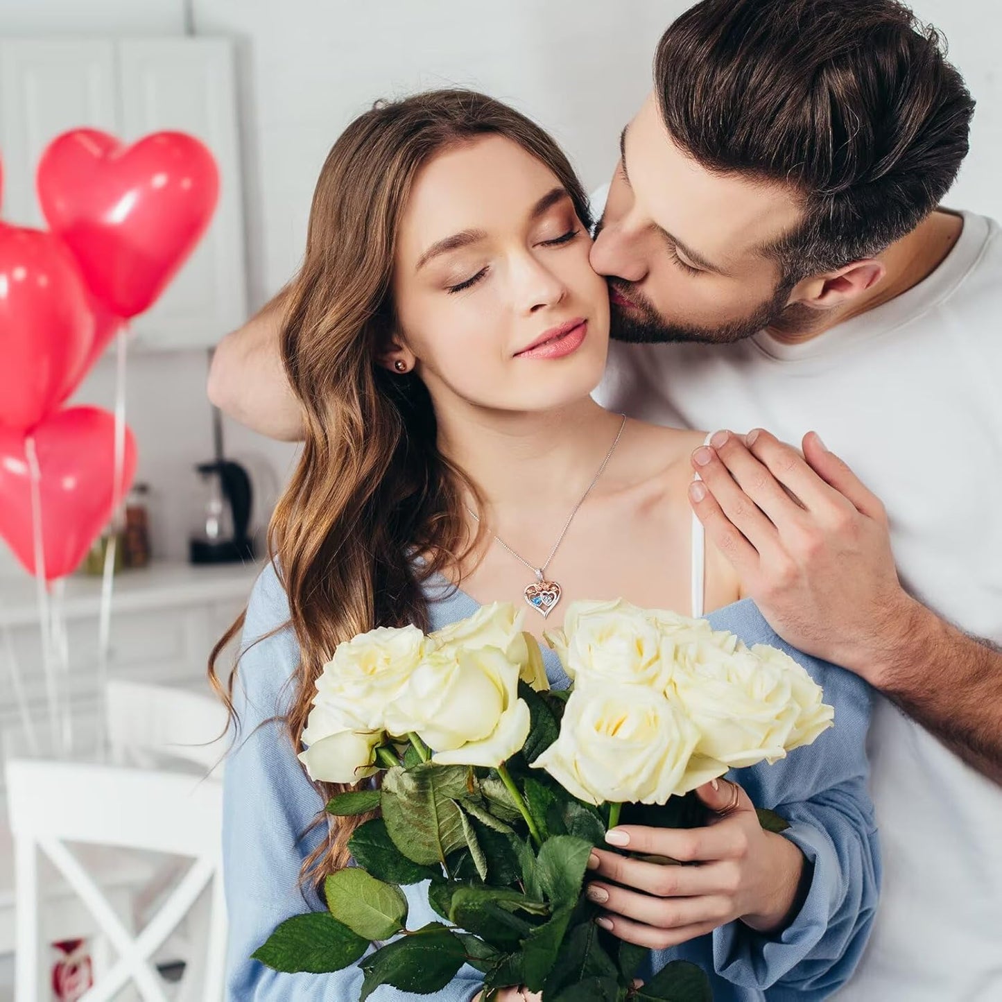 Iefil Double Birthstone Necklace Gifts for Wife Girlfriend Her Women, Birthstone Jewelry Gemstone Valentines Birthday Gifts for Her Women Wife Mom Grandma