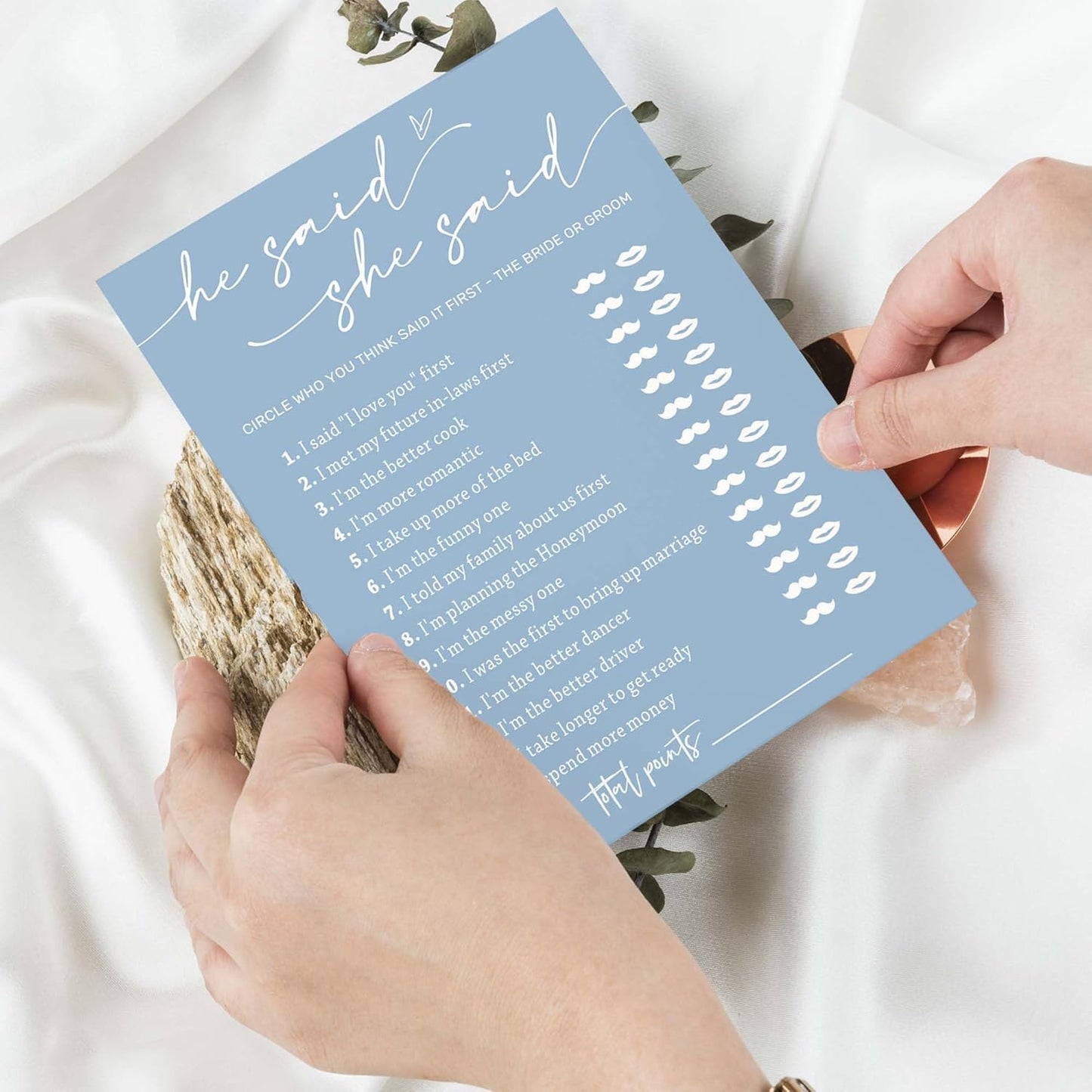 Bridal Shower Games Cards, Guest Who Said It, He Said She Said Game Cards, Bridal Shower Games 25 Guests, Engagement Party Wedding Games for Guests, Minimalist Blue Wedding Party Supplies - B07