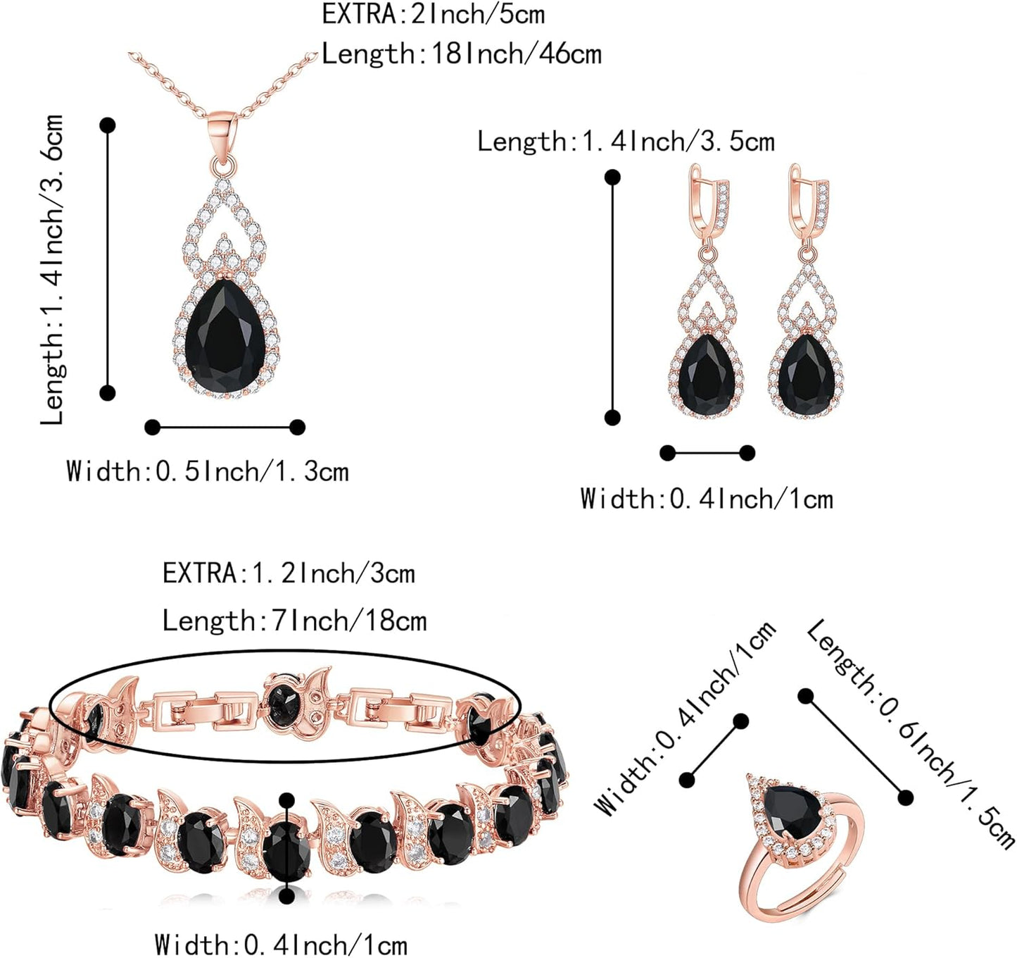 BriLove Wedding Jewelry Set for Women Bride Bridesmaid, Gorgeous Cubic Zirconia Teardrop Necklace Earrings Bracelet Adjustable Ring Jewelry Gift for Birthday/Anniversary/Mother’s Day