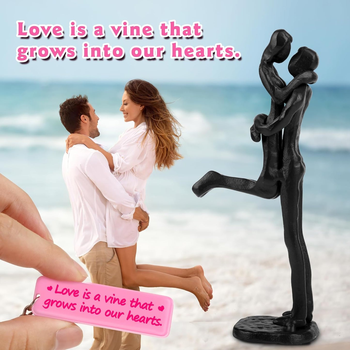 Loving Couple Iron Sculpture, Black Metal Couple Statue in Love, Wedding Anniversary Romantic Gifts for Wife Husband Girlfriend Boyfriend Women Men, Birthday Gifts for Wife Girlfriend