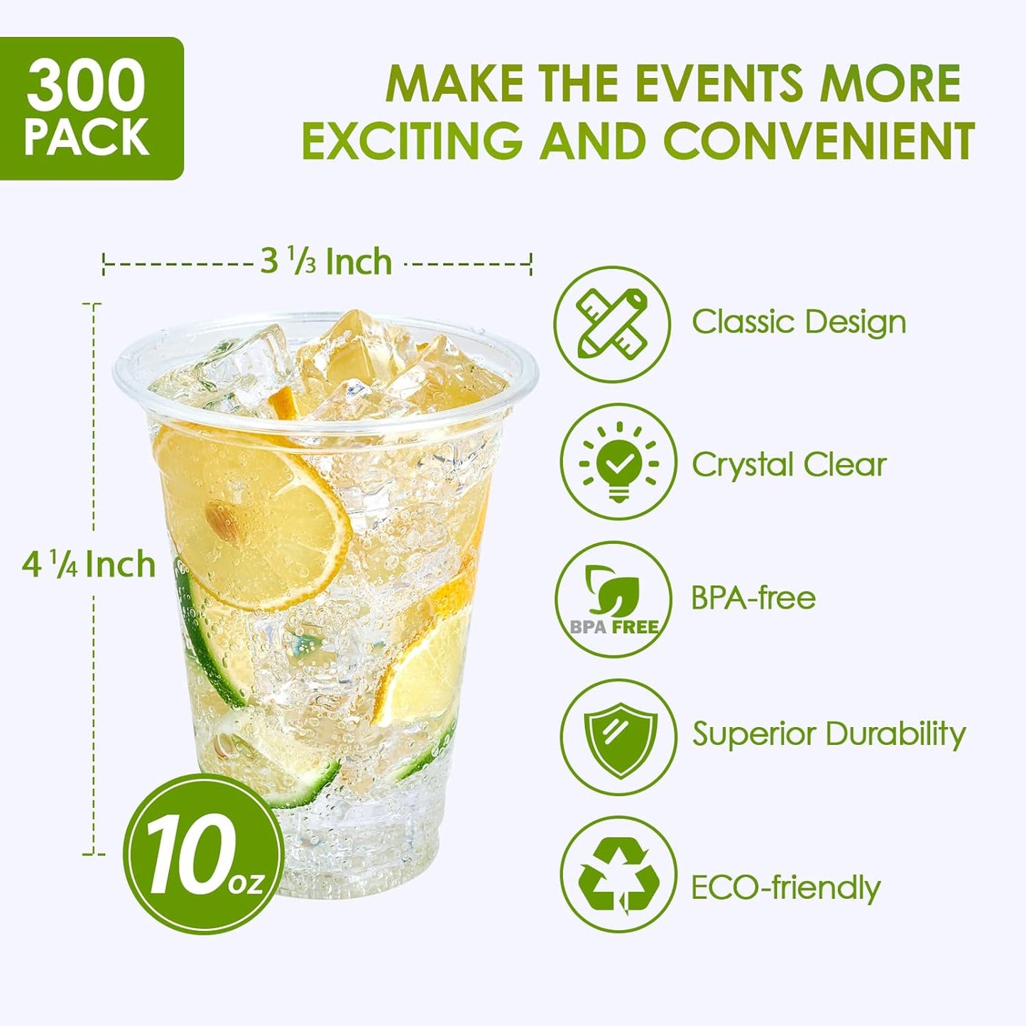 Lilymicky 300 Pack 10 oz Clear Plastic Cups, PET Disposable Drinking Cups Perfect for Birthday Parties, Ceremonies, Events