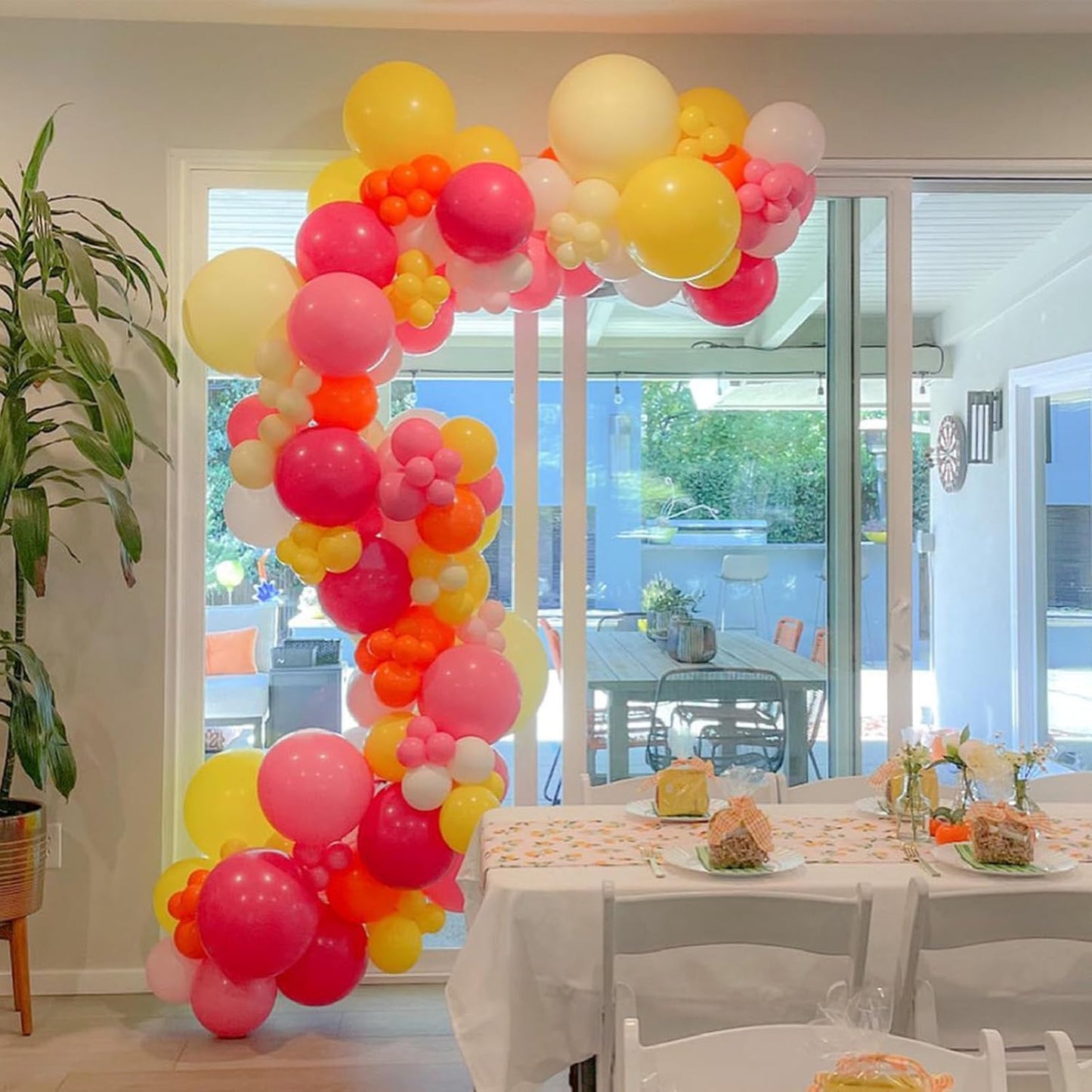 Balloons Pink Orange Yellow, 50PCS Pink Yellow Orange Balloon Arch Kit, Latex Party Balloons for Birthday Decoration Wedding Baby Shower Engagement Balloons Decoration Party Supplies