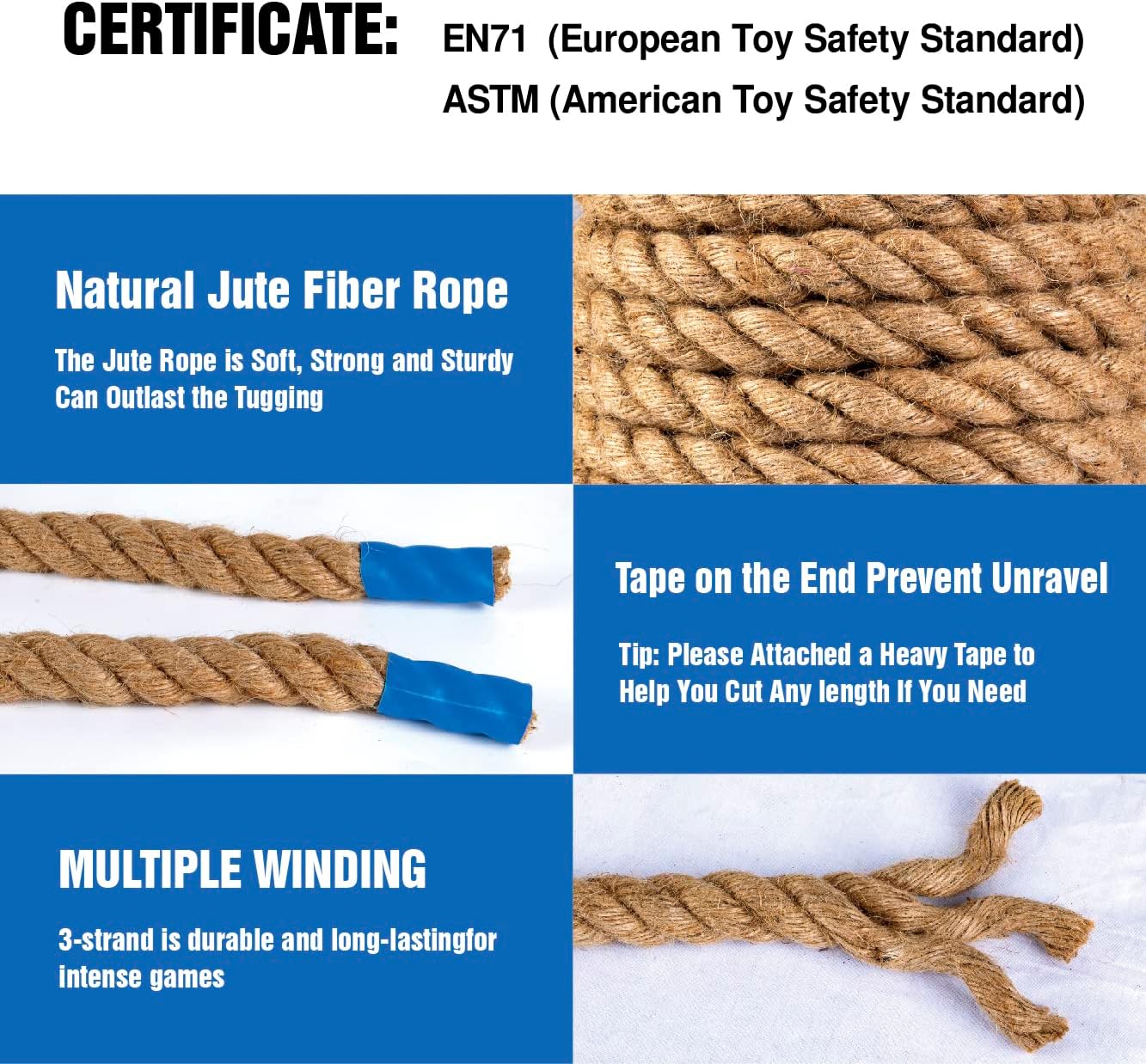 Gothink 33 FT Tug of War Rope Toys Set for Kids - Soft Natural Jute Fiber Rope with Red Flag for Field Day, Birthday Holiday Party Game, Camping Backyard Outdoor Games & Team Activities