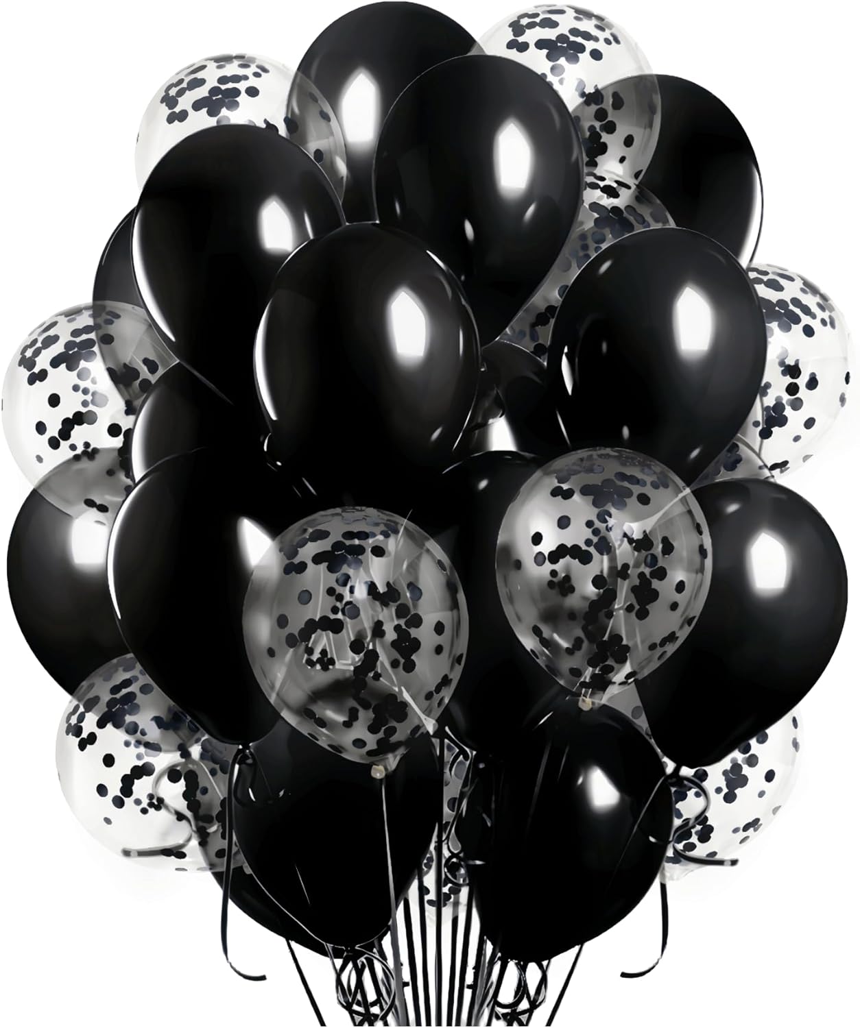 100 Pcs Black Balloons 12 inch and 10 Pcs Black Confetti Balloon Total 110 for Wedding, Graduation, Birthday Party Decoration