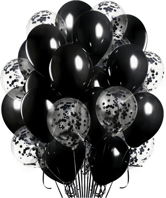 100 Pcs Black Balloons 12 inch and 10 Pcs Black Confetti Balloon Total 110 for Wedding, Graduation, Birthday Party Decoration