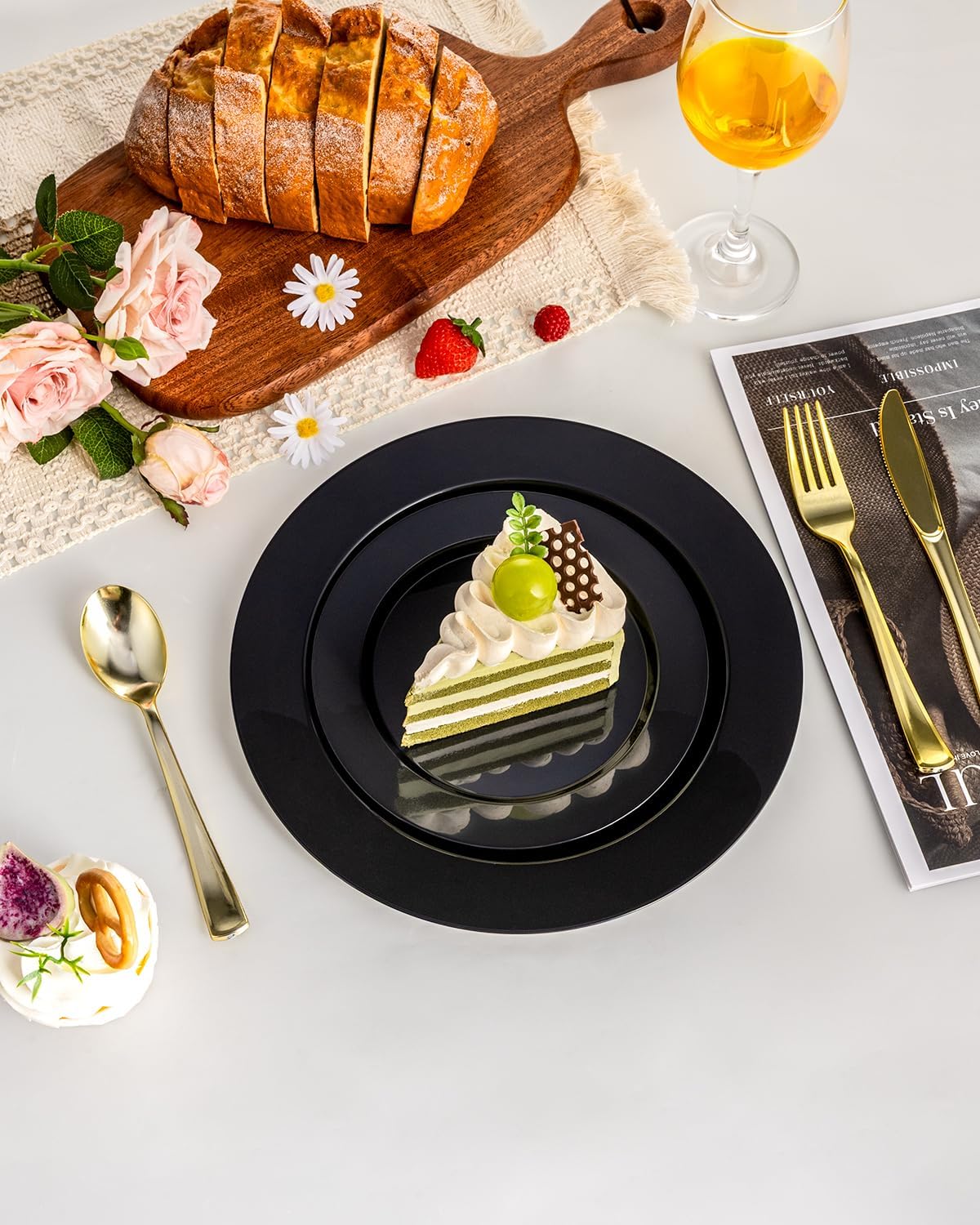 BESTVIP 200PCS Black Plastic Plates, Disposable Party Plates with 100 Dinner Plates and 100 Dessert Plates, Plastic Plates for Party, Wedding,Halloween and Birthday (Black, 200PCS)
