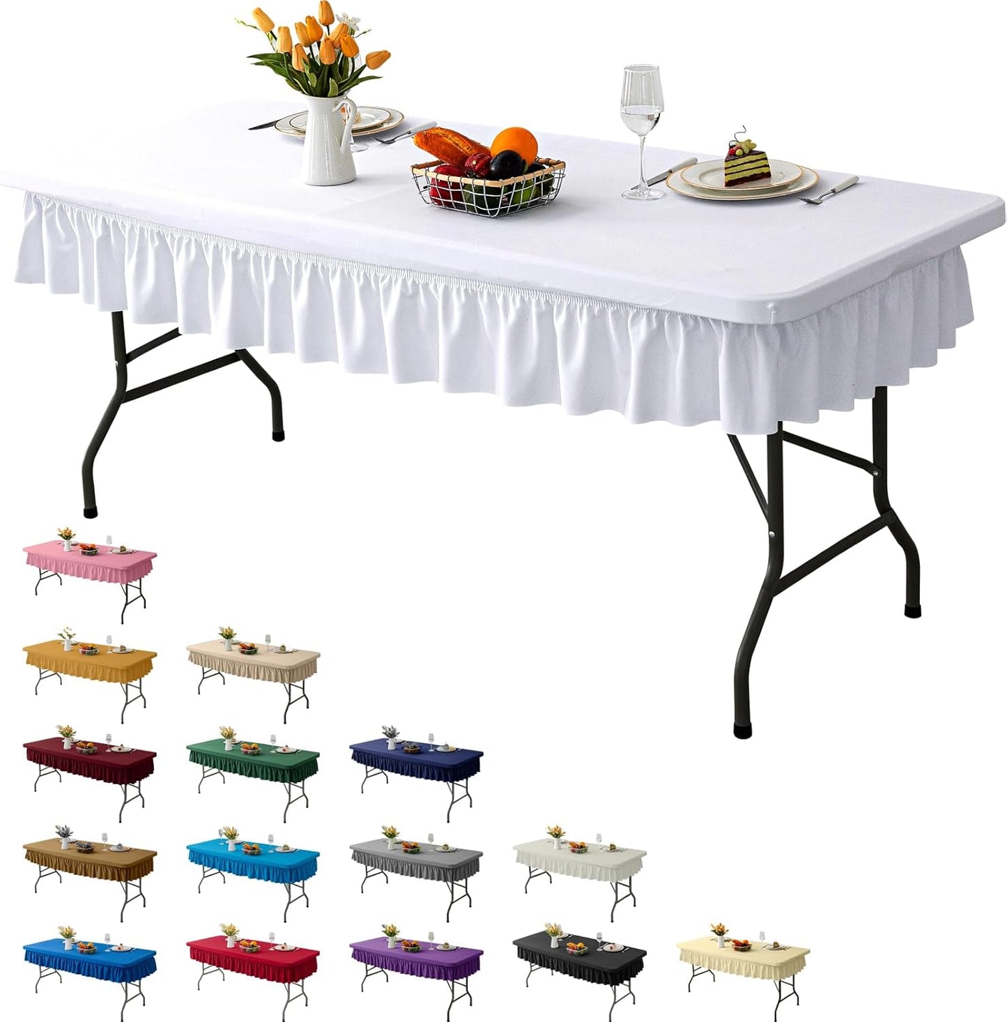 4ft White Stretch Tablecloth for Rectangular Tables - Flared Wrap Design, Waterproof, Wrinkle-Resistant, Washable - Ideal for Weddings, Parties, Banquets & Table Protection
