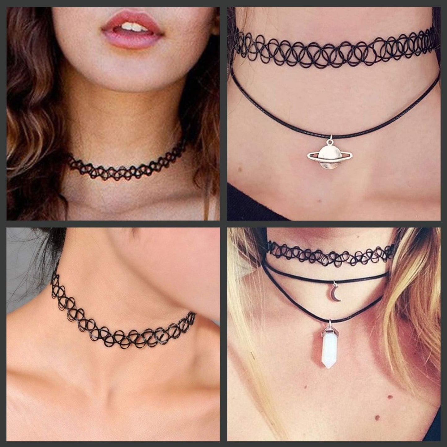 BodyJ4You 24PC Tattoo Choker Necklace - 90s Choker Necklaces Y2K Fashion Trendy Vintage - Daisy Flower Charm Colorful Rainbow Black Goth Pendant - Stretchy Elastic Necklace Summer Gift Set