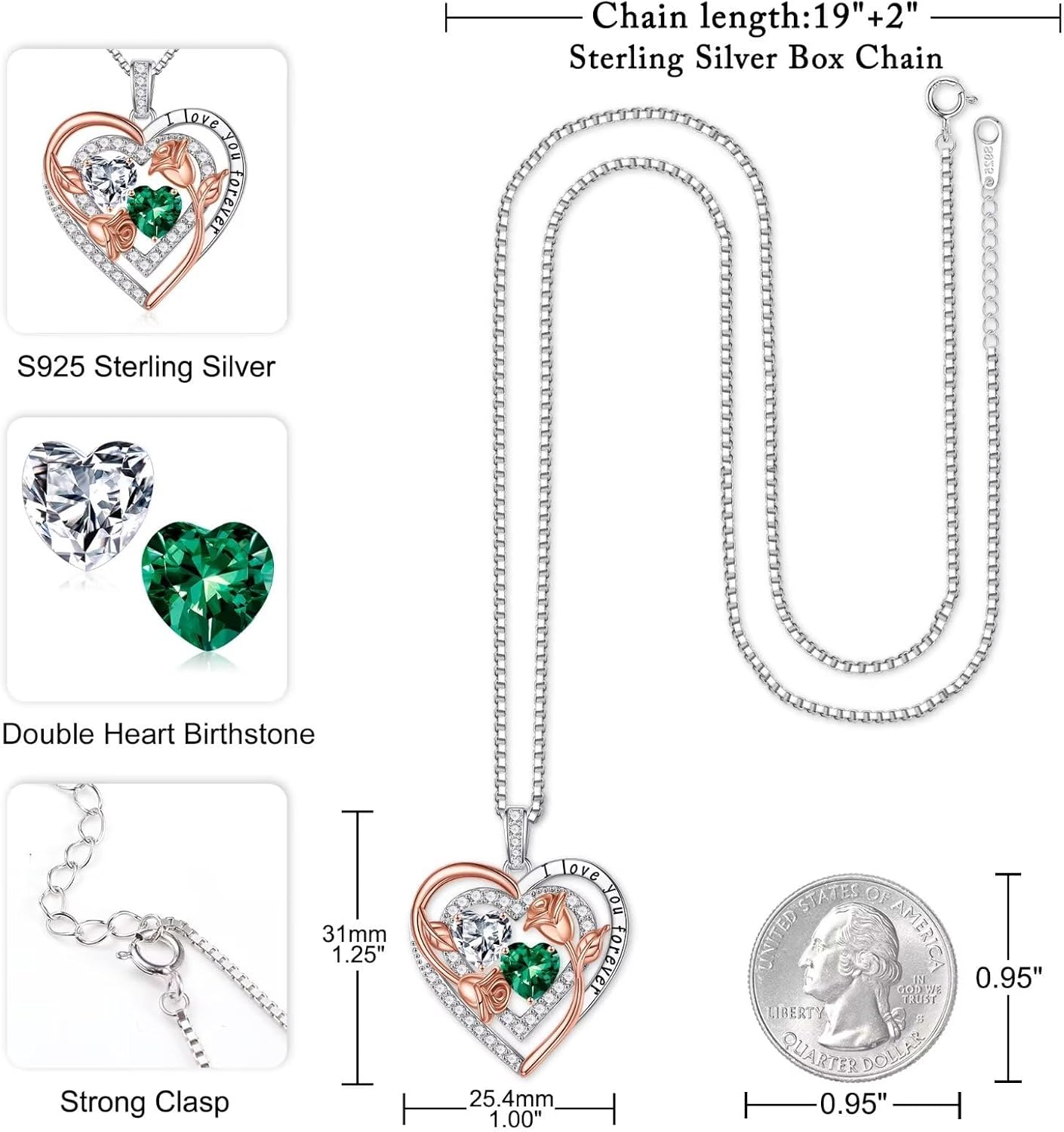 Iefil Birthstone Necklace for Women - Sterling Silver Birthstone Necklace Anniversary Birthday Gifts for Her Wife Mom Daughter