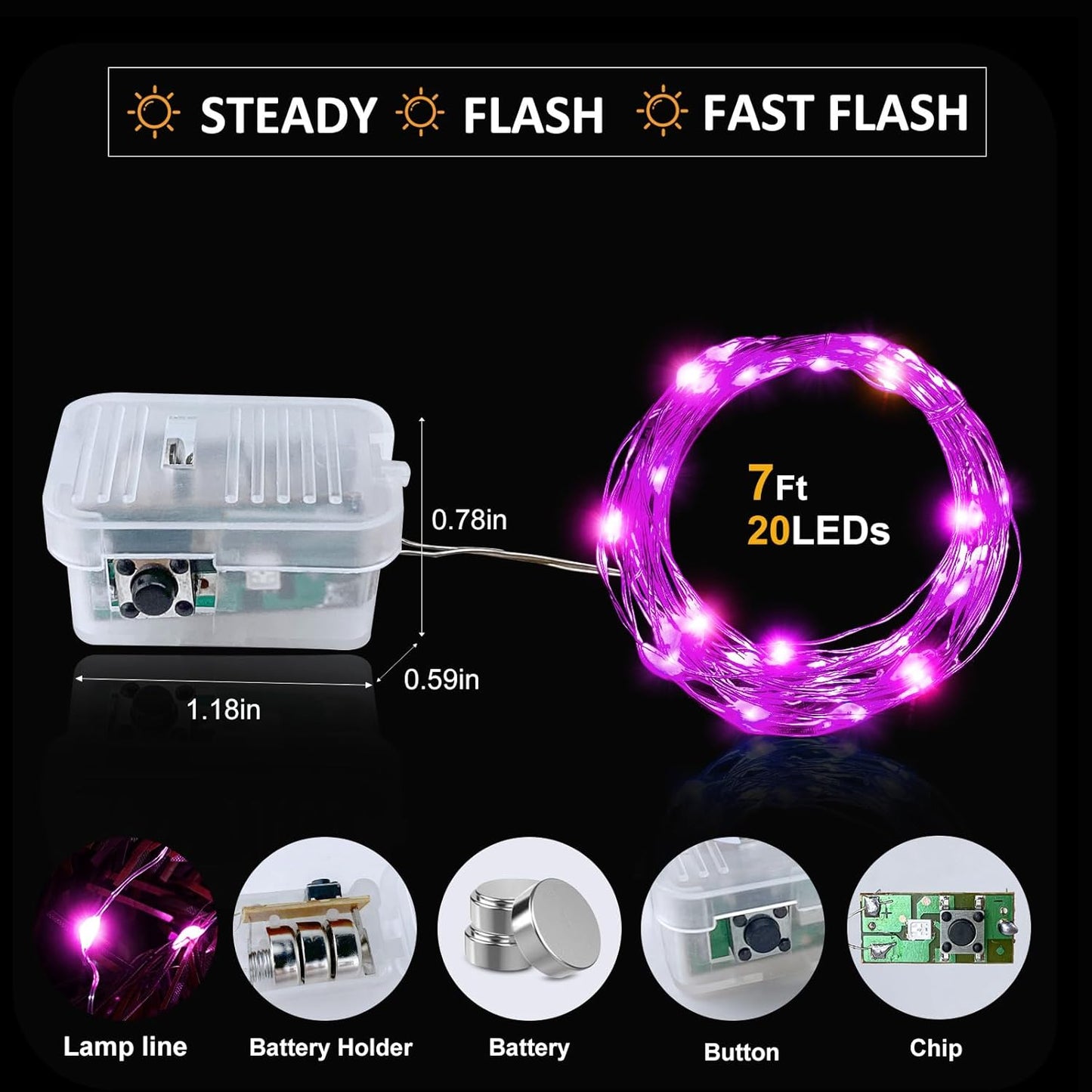 Aogist Led Fairy Lights 3 Modes Battery Operated String Lights Waterproof Silver Wire 7 Feet Firefly Starry Moon Mason Jar Lights for DIY Wedding Party Christmas (Pink, 20 Pack)