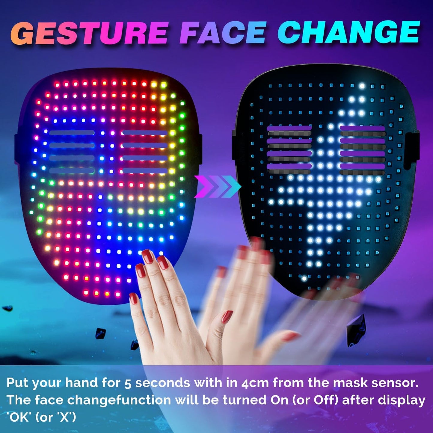 MEGOO Led Mask with Gesture Sensing | Light up Transforming Face Mask | Cool Digital Glow Mask | Perfect Gifts for Halloween Christmas Rave Dj Party Birthday