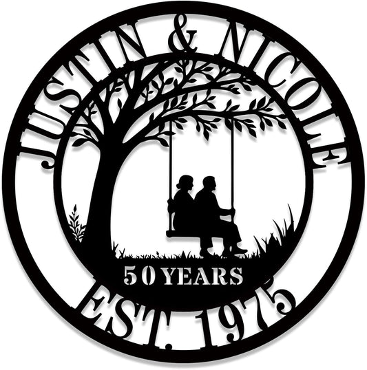 Personalized 50th/60th/25th/30th/40th/10th Anniversary Wedding Gifts for Couple Parent Husband Wife, Wedding Gifts for Couples, Custom Metal Name Signs, House Warming Gifts New Home