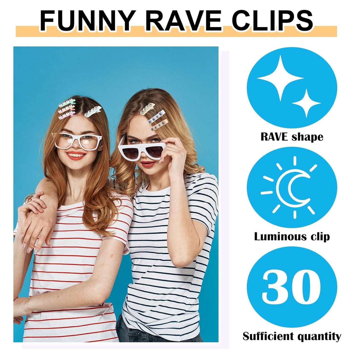 30 Pcs Mini Glow Hair Clips Girls Rave Hair Clips for Women Christmas Music Festival Holiday Party Supplies (Rave)