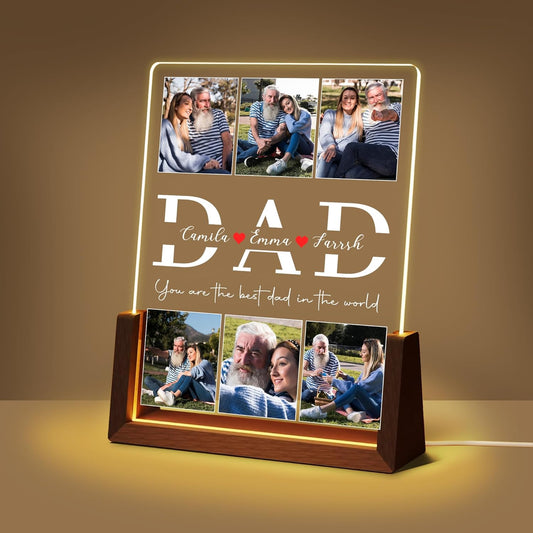 Personalized Fathers Day Birthday Gifts For Dad From Daughter Son Wife, Custom Acrylic Plaque Light Up Picture Frame With Photo Name, Customized Dad Gifts For Husband Men Papa Fathers Day Christmas