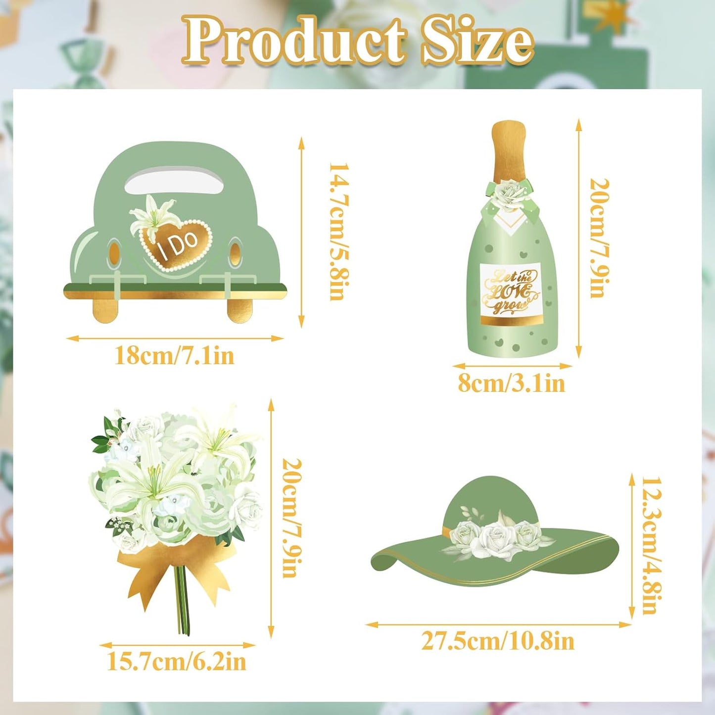 SUNBEAUTY 38 PCS Sage Green Wedding Photo Booth Props,Bridal Shower Photo Props, Engagement Party Decorations, Wedding Decorations for Ceremony Outside, Wedding Party Supplies for Girls