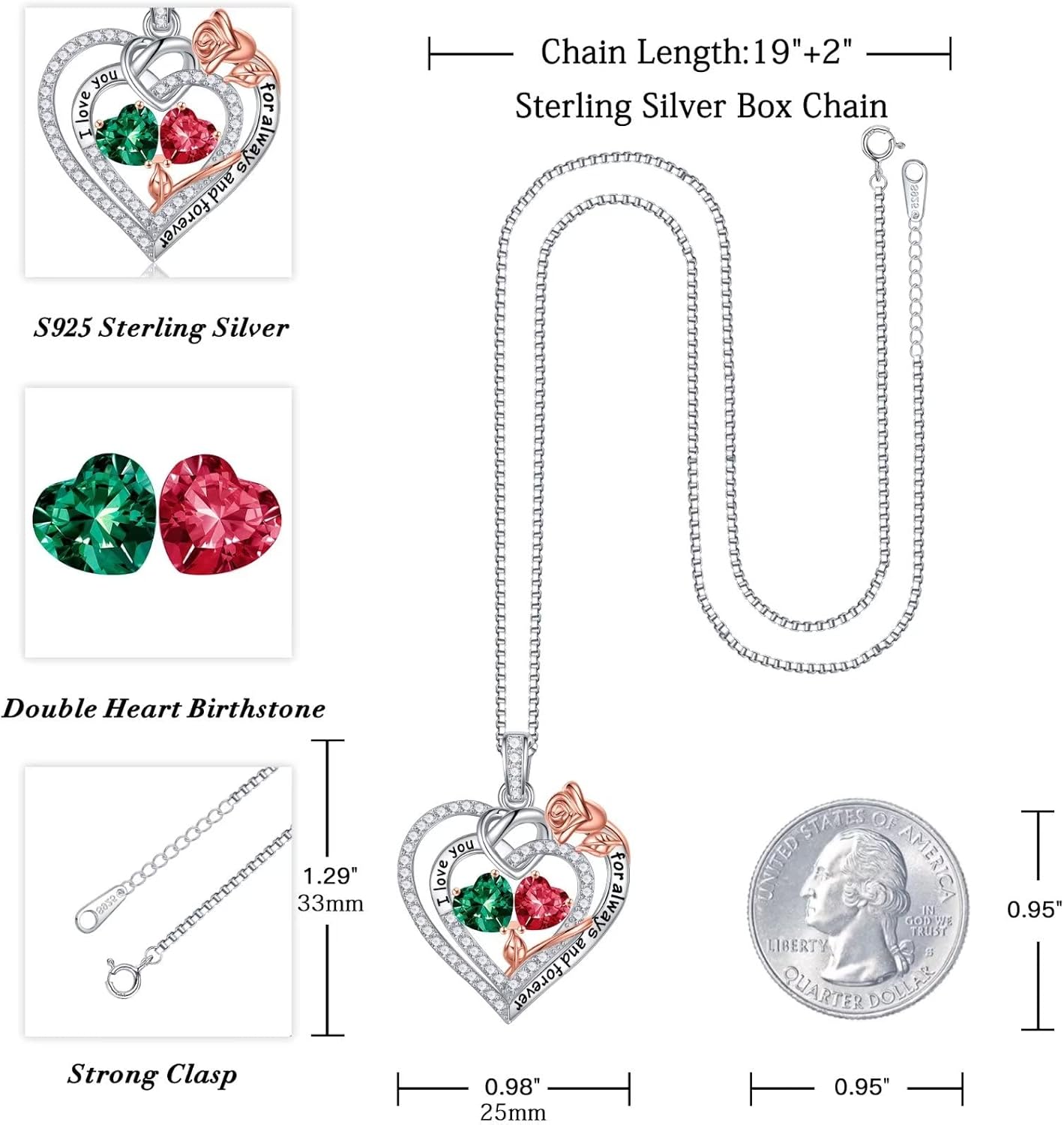 Iefil Christmas Gifts for Wife Women - 925 Sterling Silver Double Birthstone Necklace, Anniversary Birthday Gifts for Women, Jewelry Gift for Wife Girlfriend Mom Her