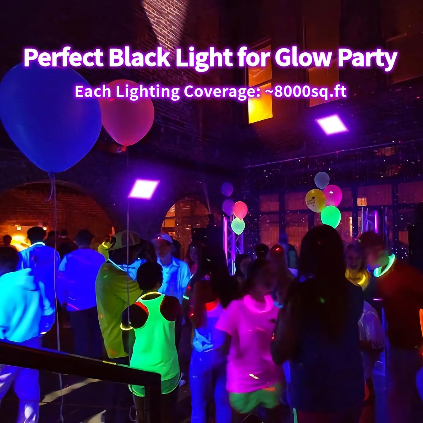 500W Waterproof Blacklight Flood Light with 10ft Cord+Switch, Aluminum Shell, IP66 Outdoor LED Black Lights for Large Space, Glow Party, Halloween, Stage, Aquarium, Poster, Body Paint, 2 Pack