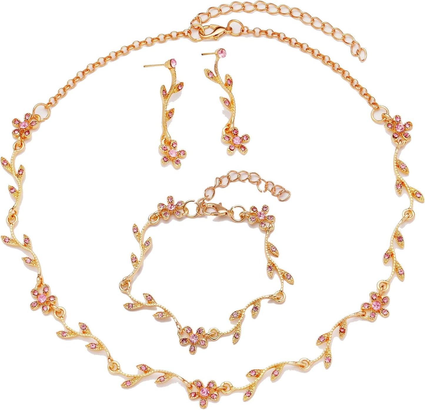 Crystal Necklace Earrings Bracelet Bridal Wedding Jewelry Set Rhinestone Choker Necklace For Brides Bridesmaid