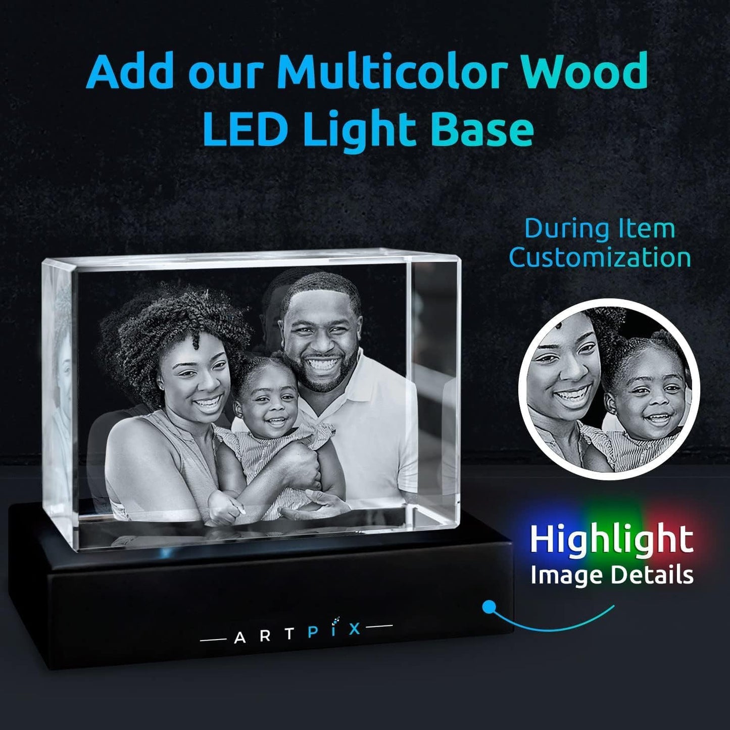 ArtPix 3D Crystal Photo, Christmas Personalized Gifts for Women, Wife, Her, Him, Men, Husband, Grandma, Great Xmas Customized Gift With Your Own Photo, Custom Glass 3D Laser Etched Picture Wedding